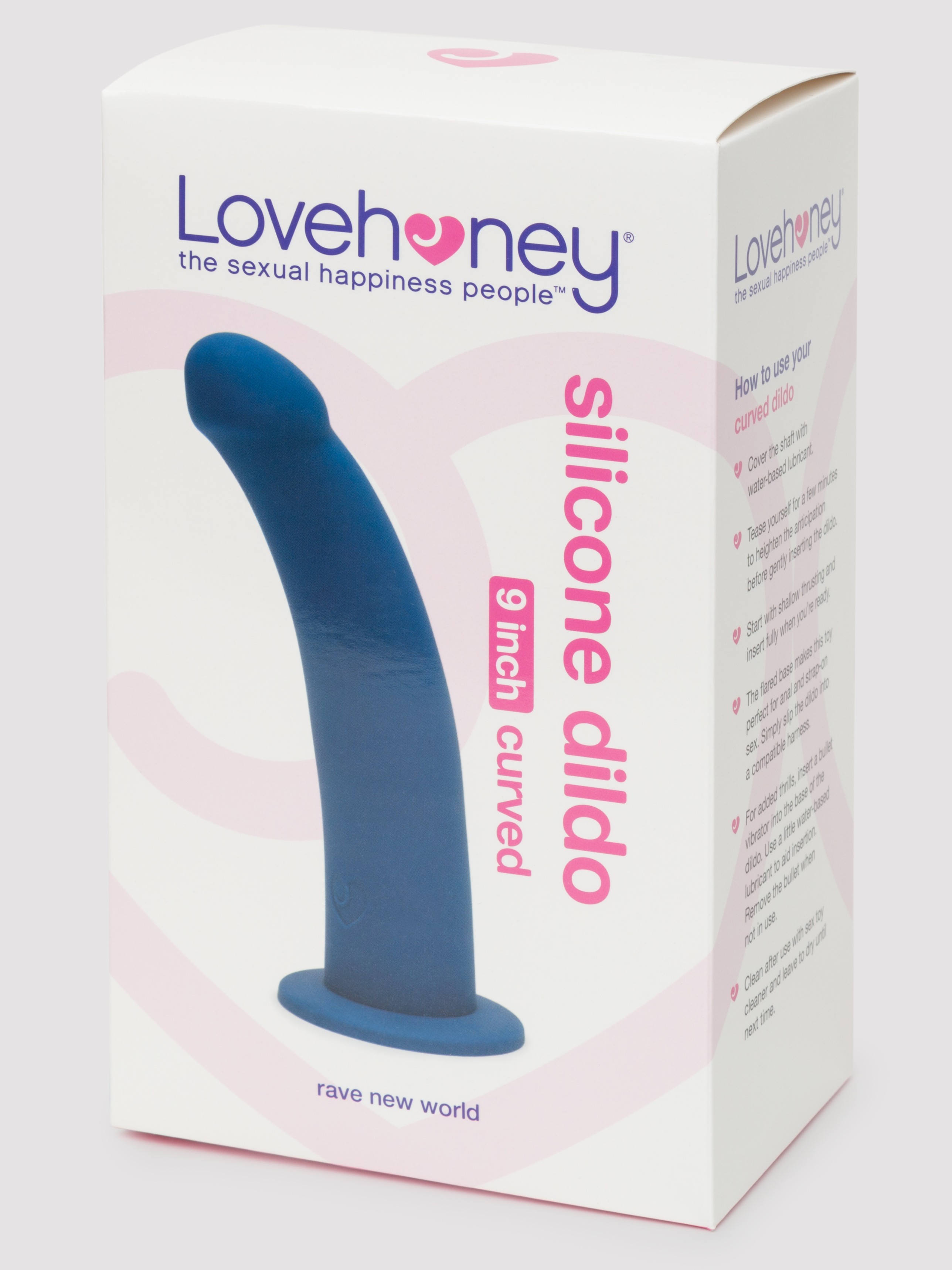 Lovehoney Curved Silicone Suction Cup Dildo 9 Inch, Blue, hi-res