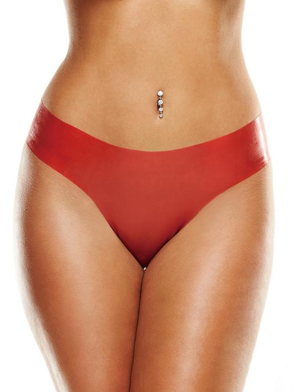 Premium Latex Red Brazilian Panties , Red, hi-res