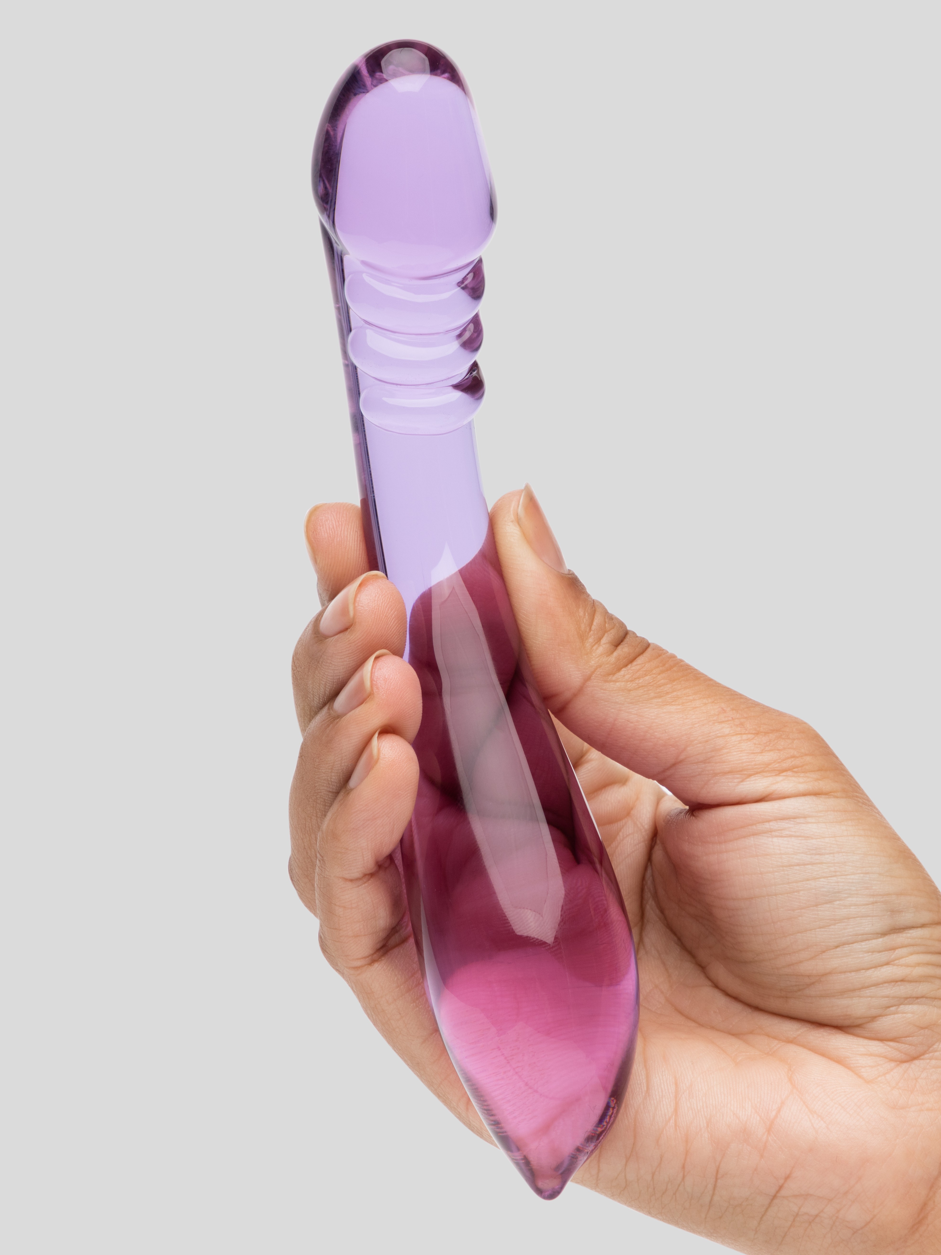 Lovehoney Sensual Glass Curved Textured Dildo, Purple, hi-res