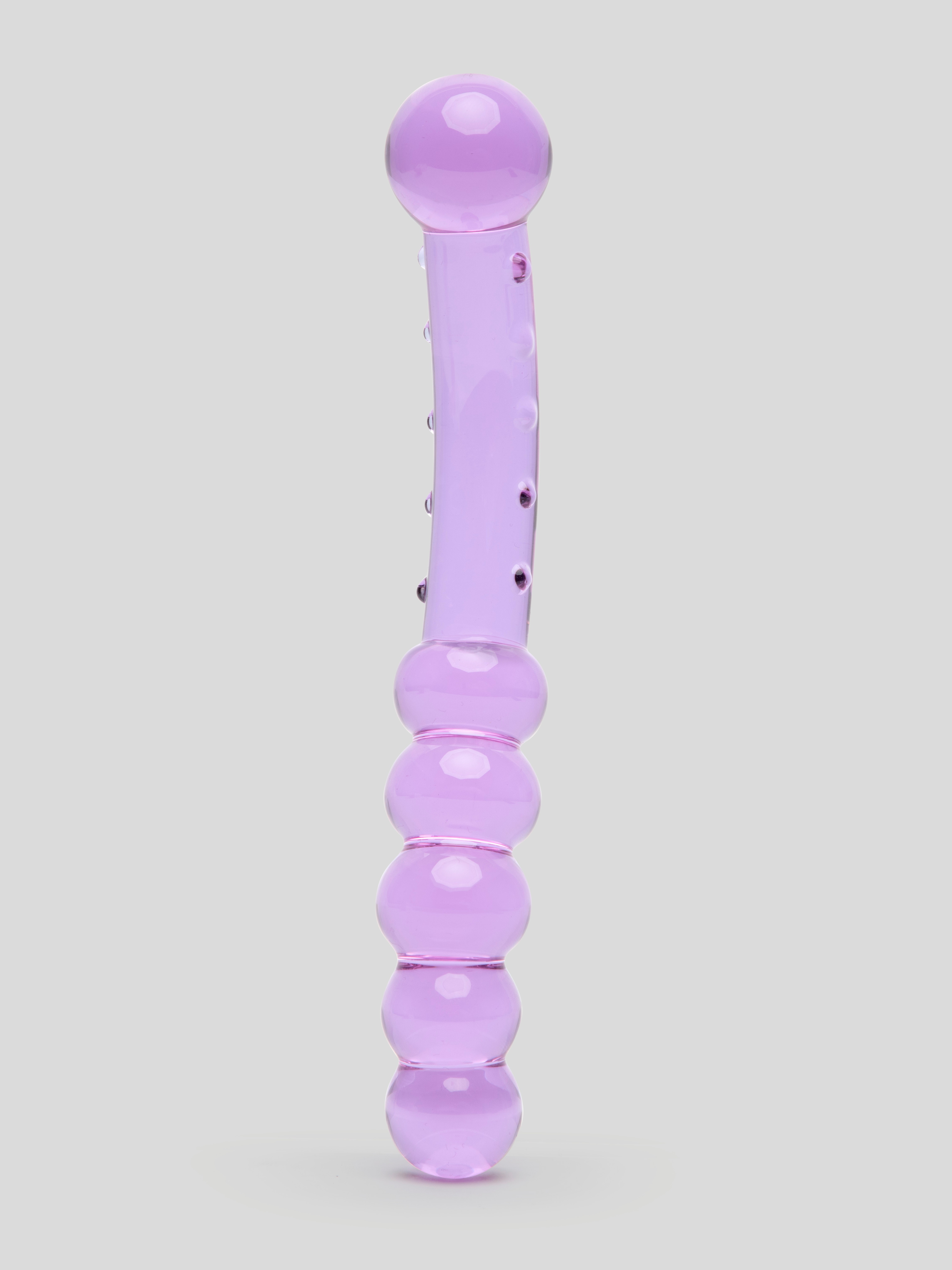 Lovehoney Sensual Glass Beaded Textured Dildo, Purple, hi-res