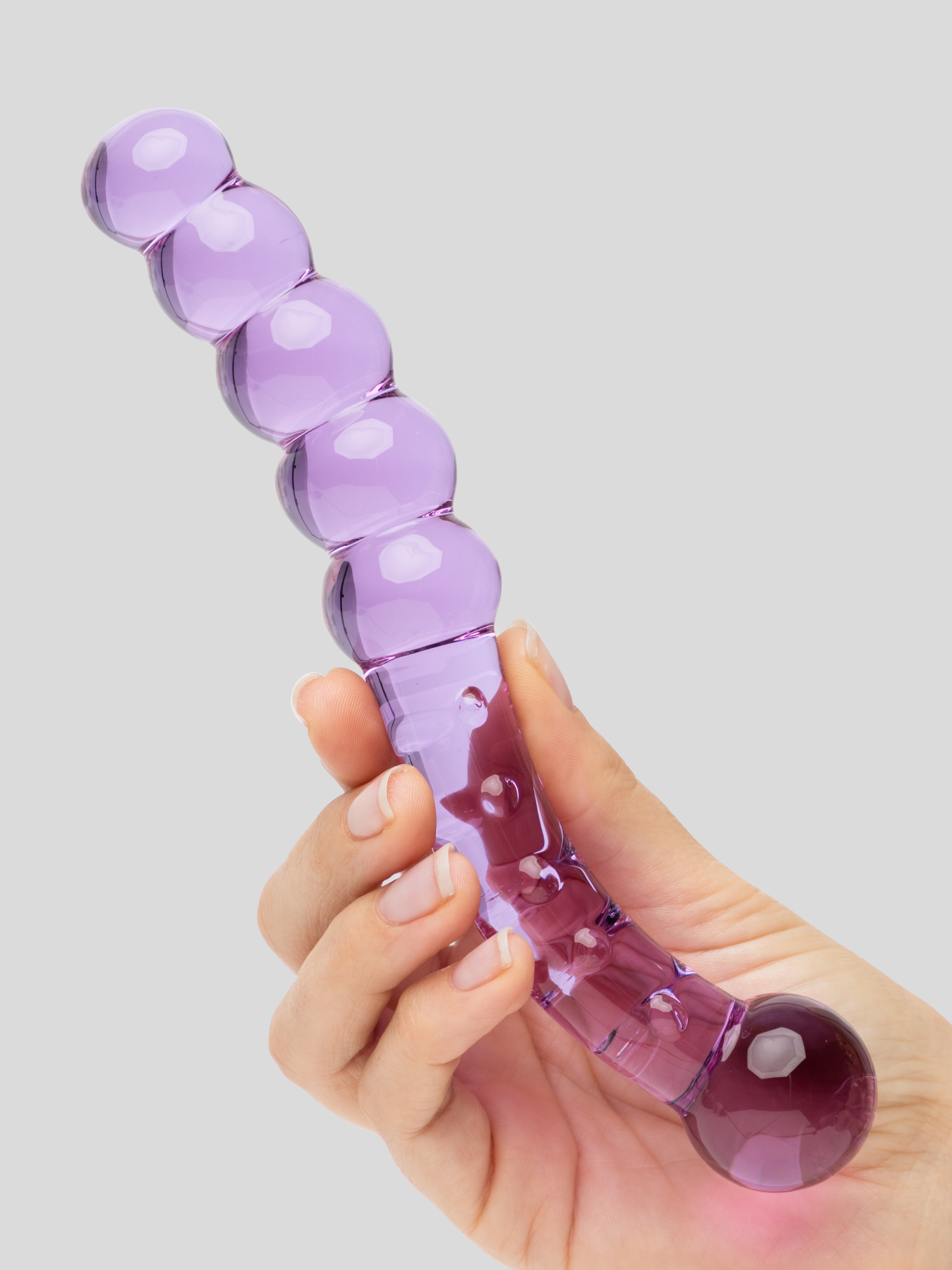 Lovehoney Sensual Glass Beaded Textured Dildo, Purple, hi-res