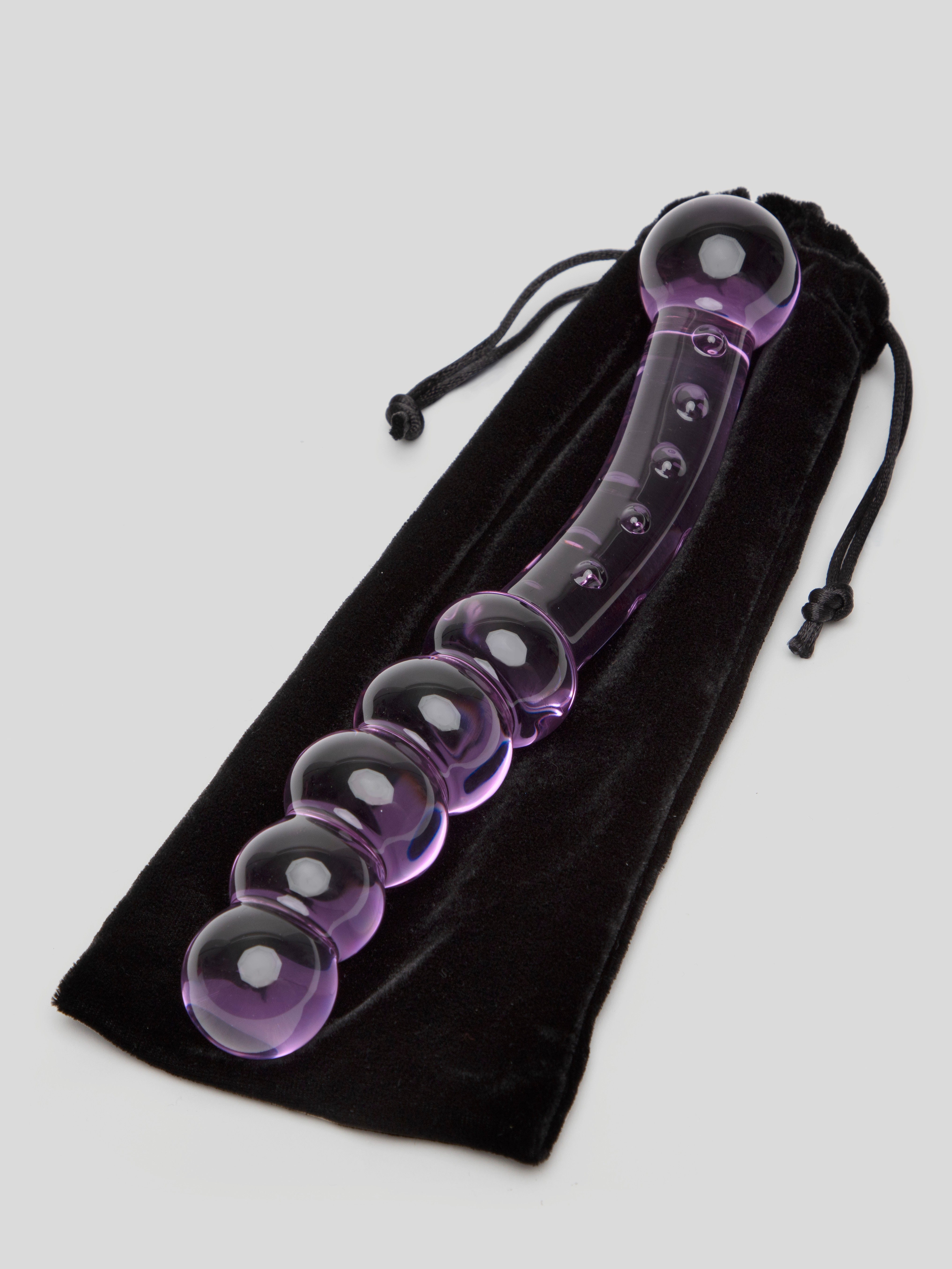 Lovehoney Sensual Glass Beaded Textured Dildo, Purple, hi-res
