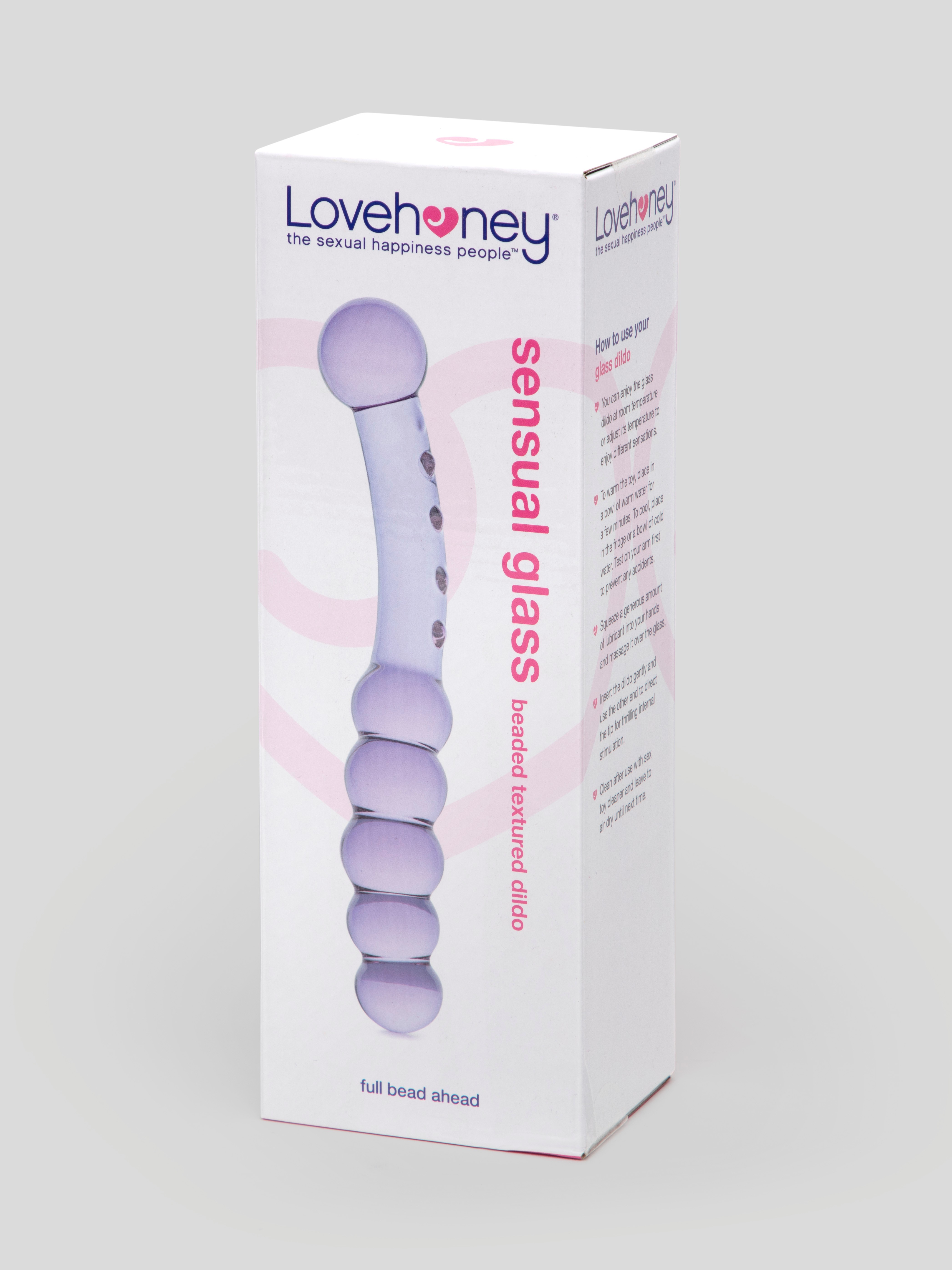 Lovehoney Sensual Glass Beaded Textured Dildo, Purple, hi-res