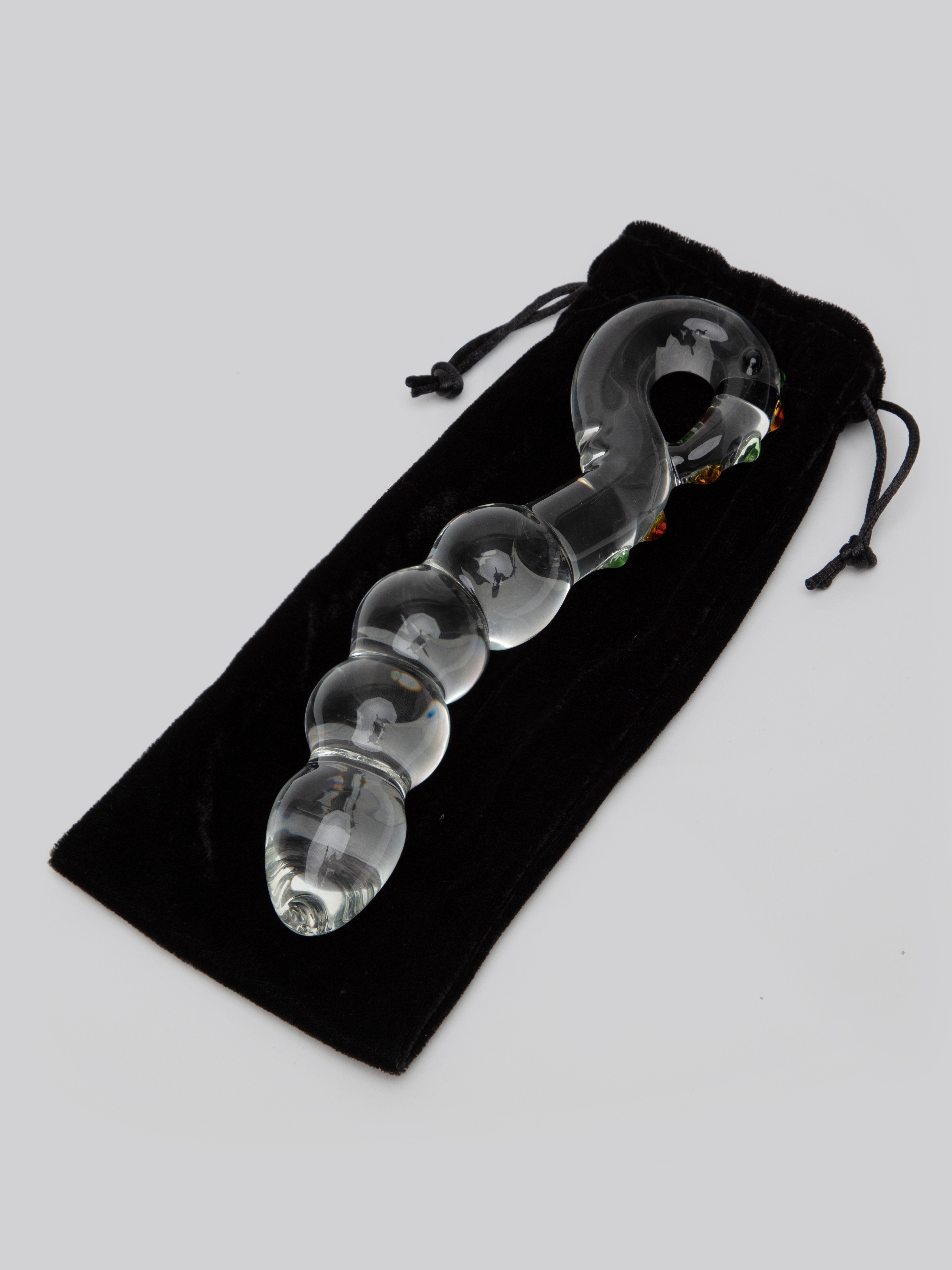 Lovehoney Sensual Glass Curved Beaded Dildo, Clear, hi-res
