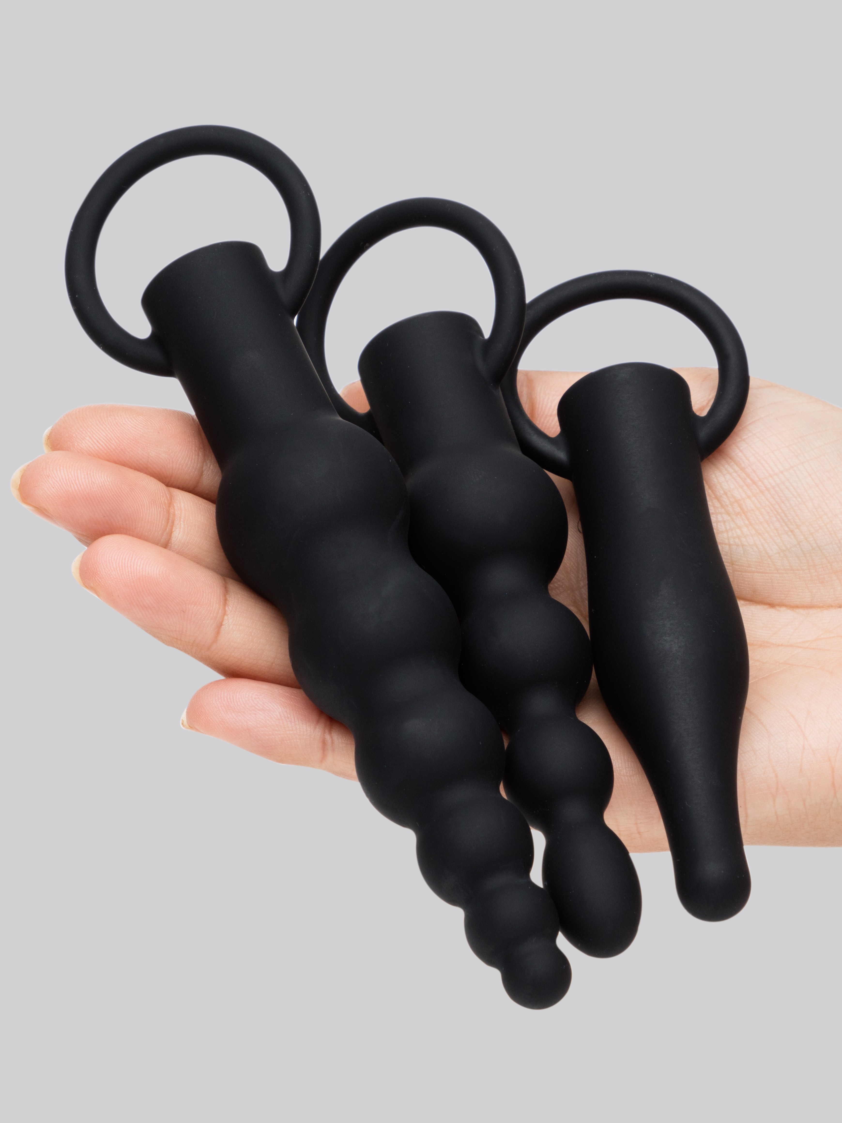 Lovehoney The Booty Bunch Rechargeable Vibrating Butt Plug Set (5 Piece), Black, hi-res