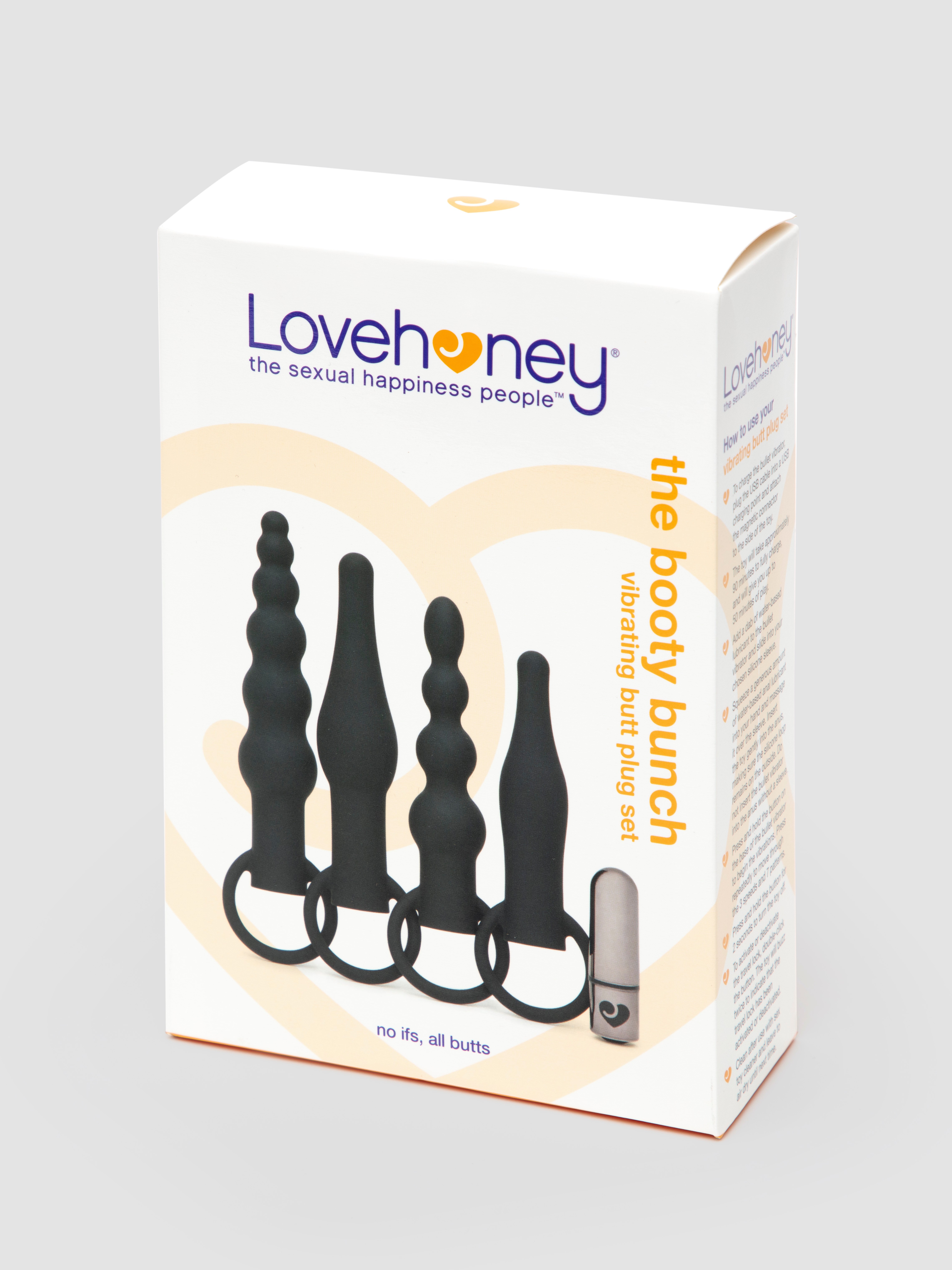 Lovehoney The Booty Bunch Rechargeable Vibrating Butt Plug Set (5 Piece), Black, hi-res