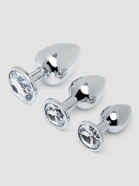 Lovehoney Jeweled Metal Butt Plug Set (3 Piece), Silver, hi-res