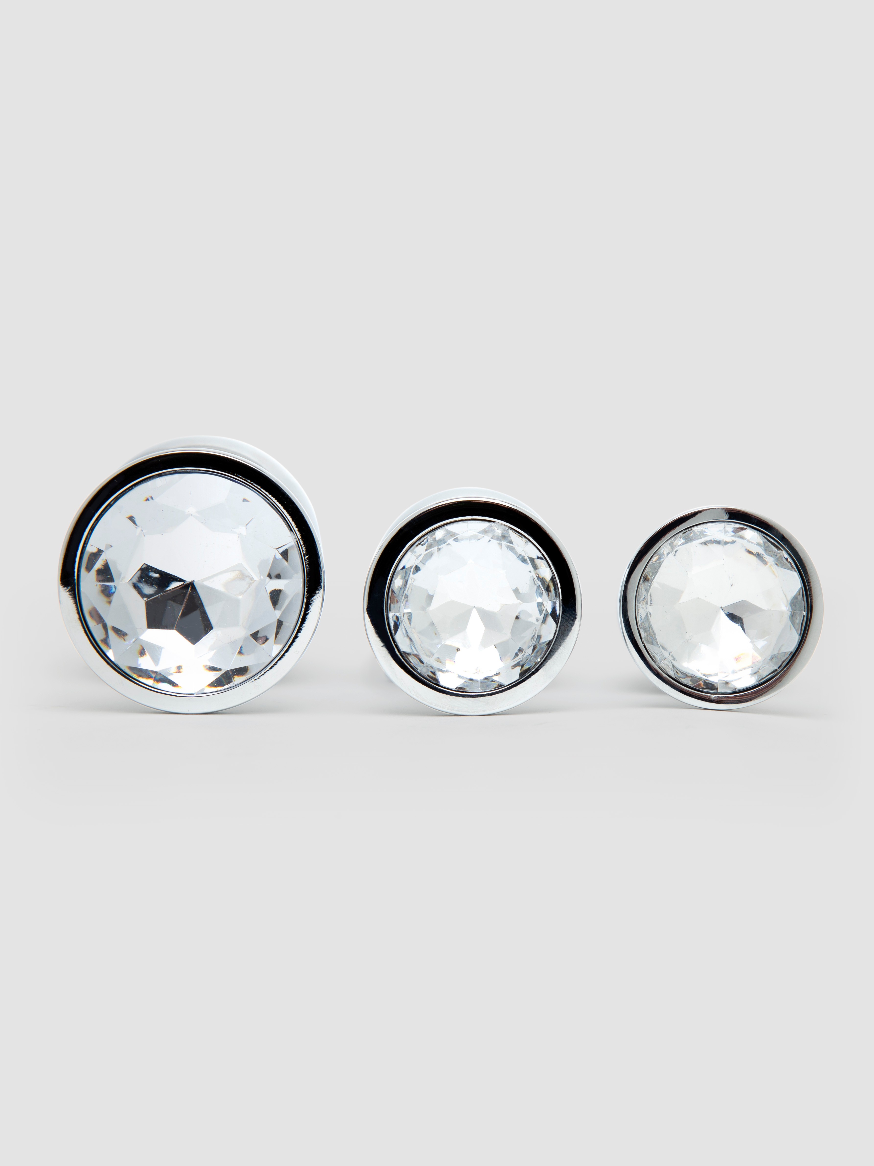 Lovehoney Jewelled Metal Butt Plug Set (3 Piece), Silver, hi-res