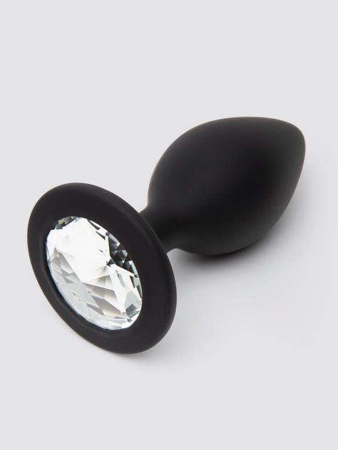 Lovehoney Jewelled Silicone Medium Butt Plug 3.5 Inch , Black, hi-res