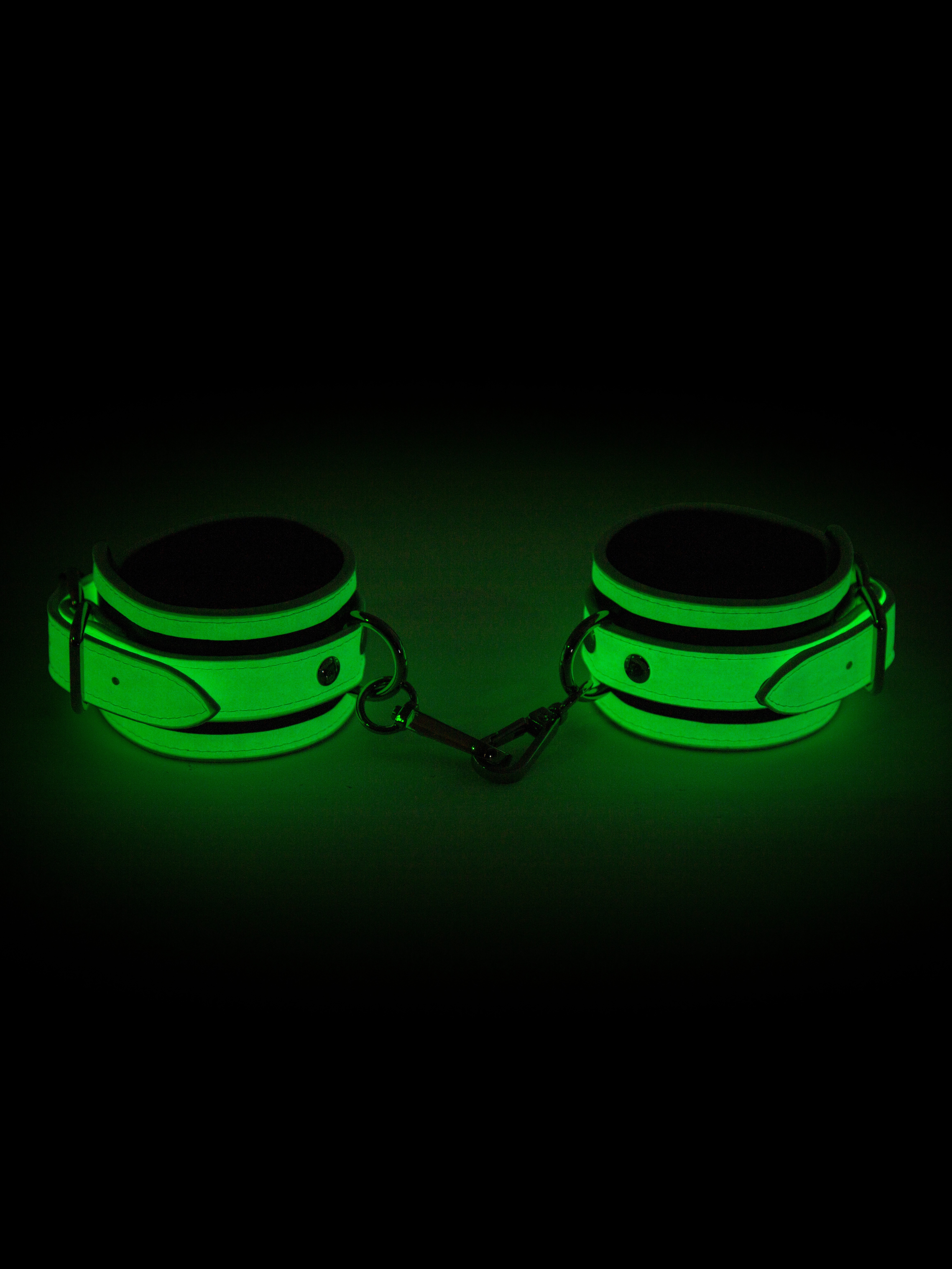 Bondage Boutique Glow-in-the-Dark Wrist Cuffs, Black, hi-res