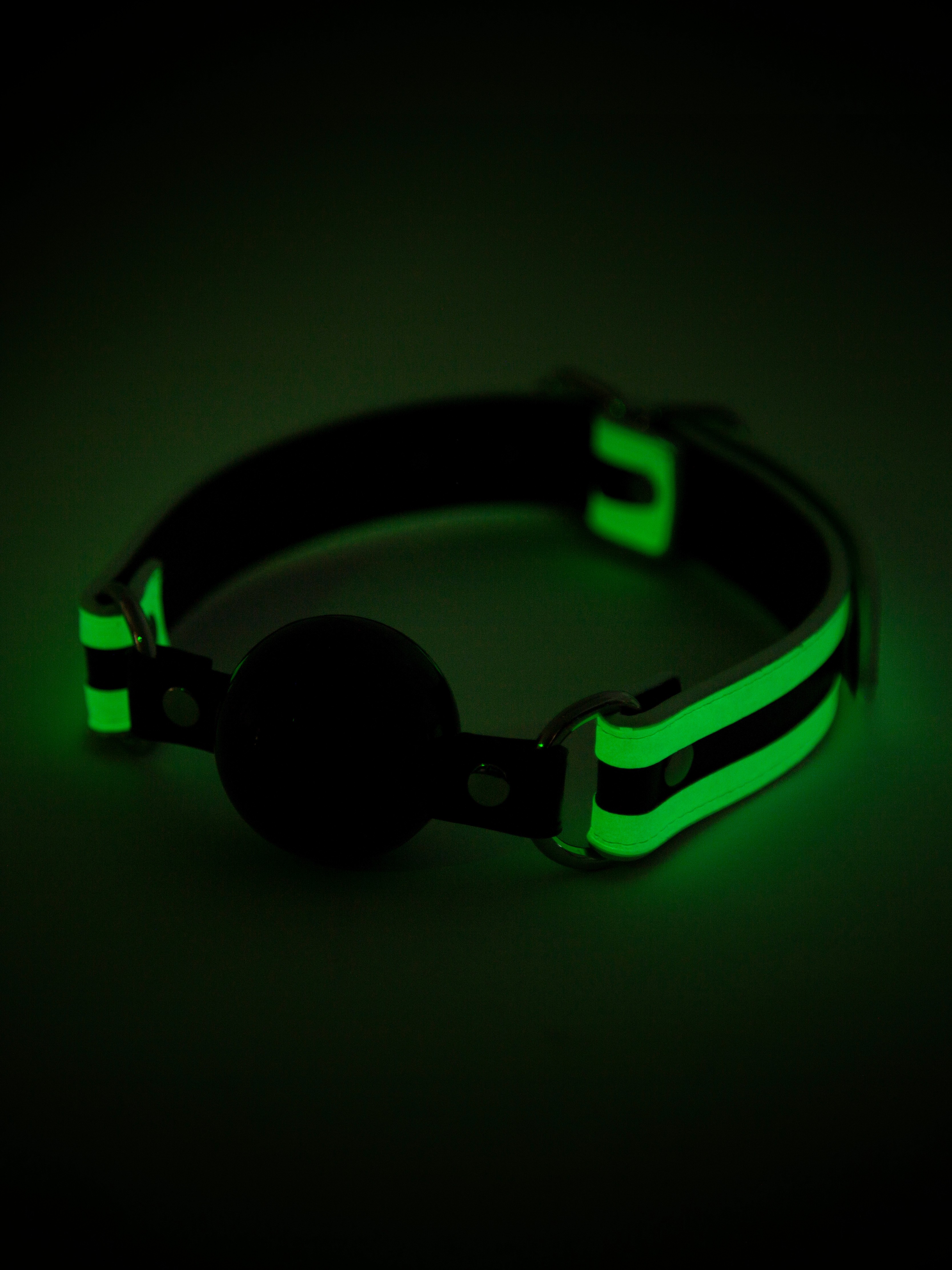 Bondage Boutique Glow-in-the-Dark Silicone Ball Gag, Black, hi-res