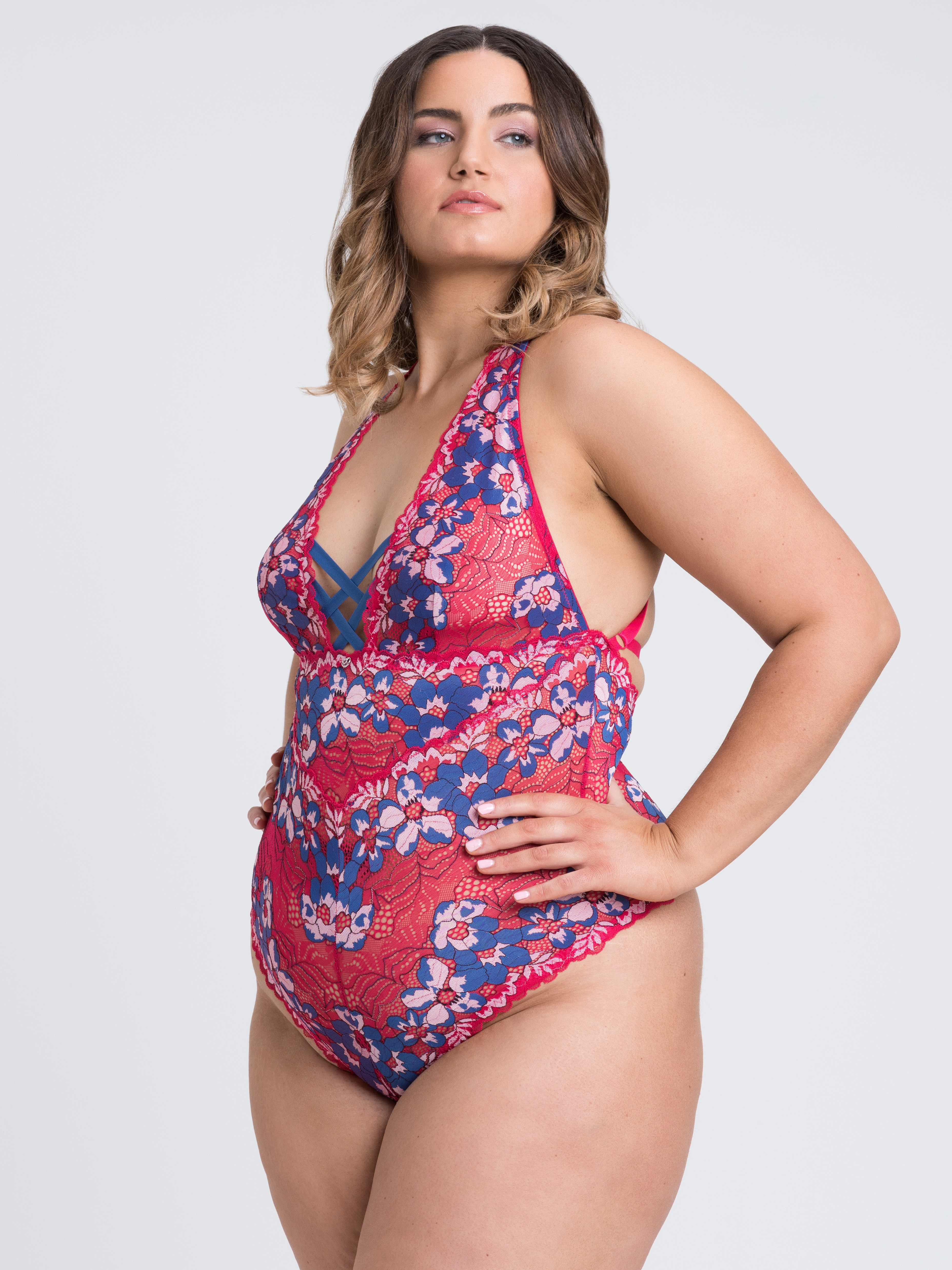 Lovehoney Passion Flower Red Lace Teddy, Red, hi-res