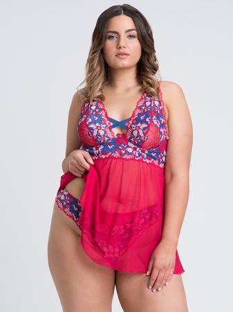 Lovehoney Plus Size Passion Flower Red Lace Babydoll Set