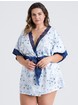 Lovehoney Watercolour Blue Lace and Floral Satin Robe, Blue, hi-res