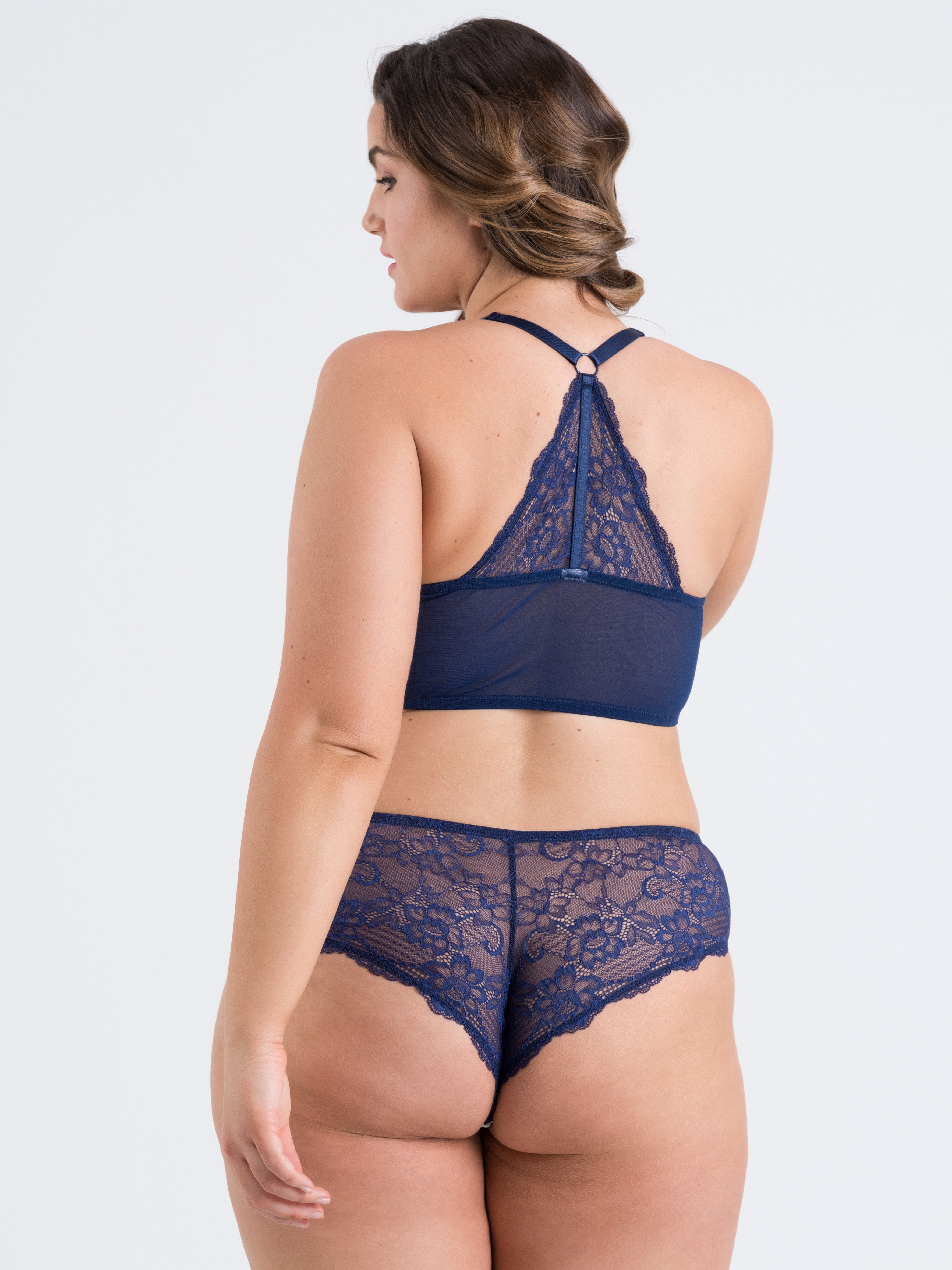 Lovehoney Watercolour Blue Lace and Floral Satin Bra Set, Blue, hi-res