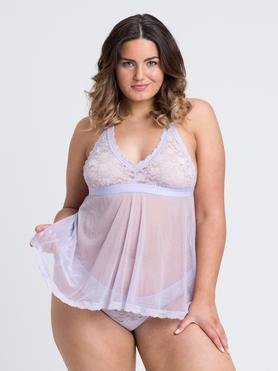 Lovehoney Plus Size Peony Lilac Sheer Mesh and Lace Babydoll Set
