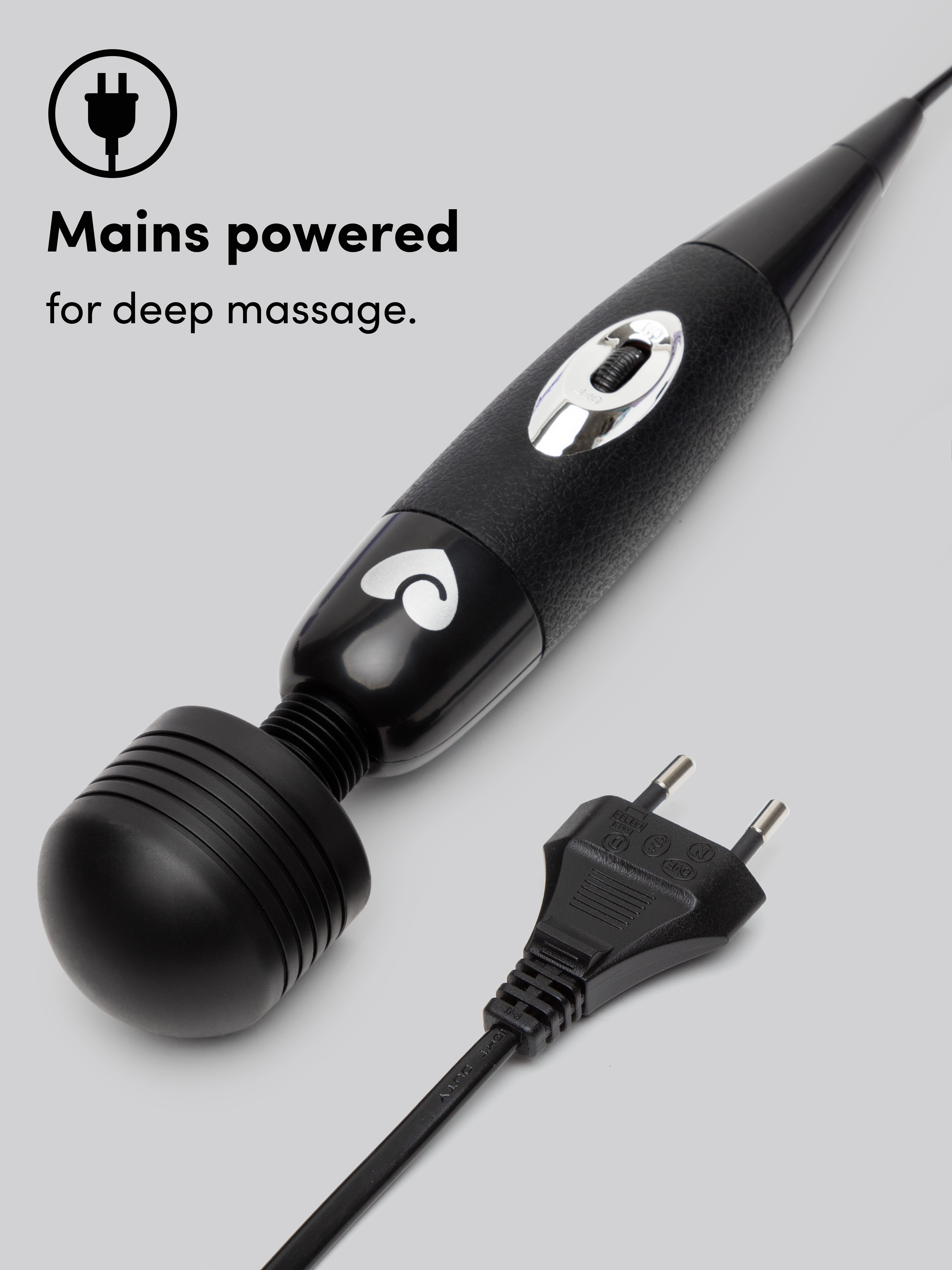 Lovehoney Extra Powerful Multispeed Mains Powered Magic Wand Vibrator (EU plug), Black, hi-res