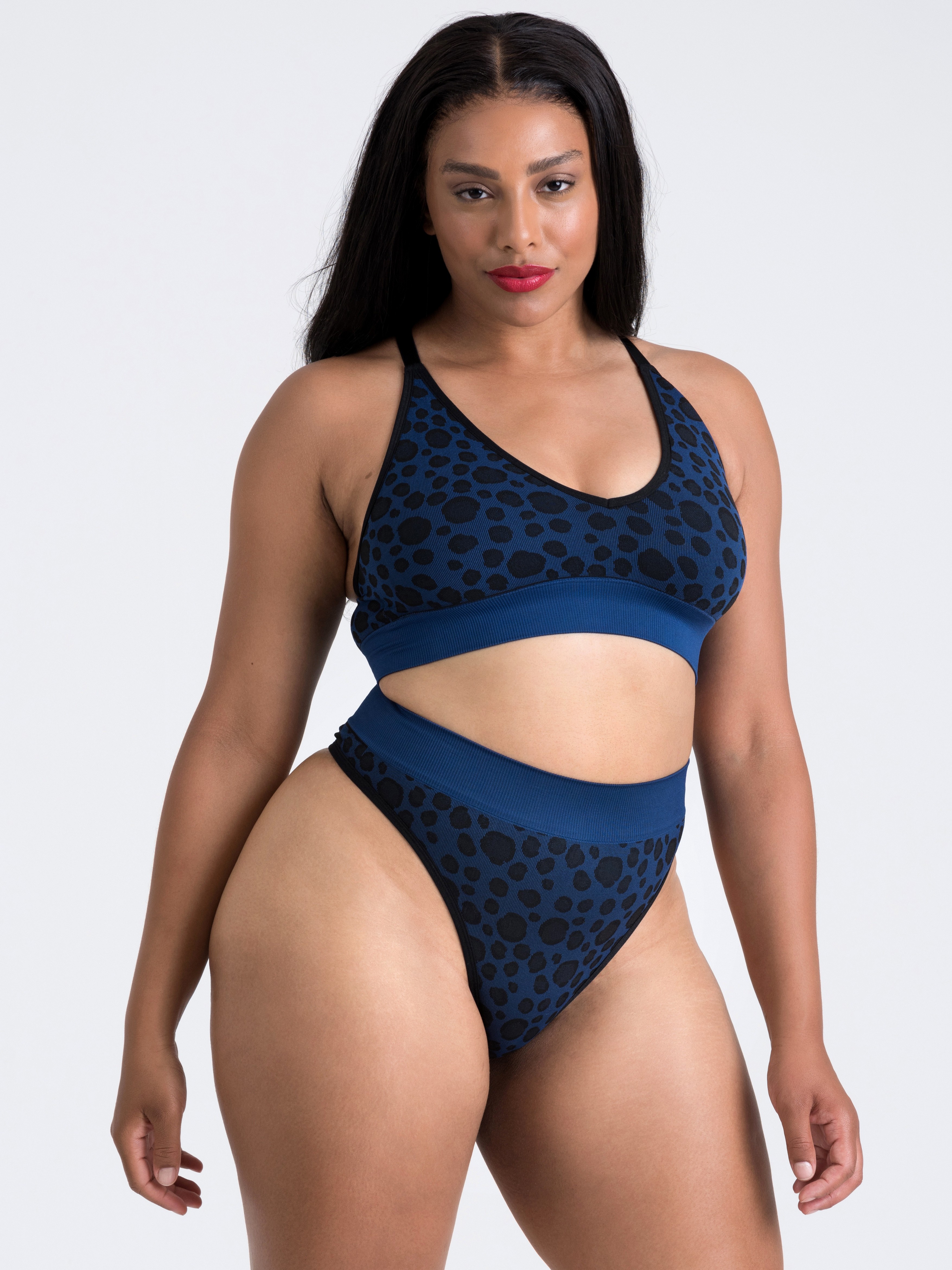 Lovehoney Mindful Blue Leopard Print Seamless Bra Set, Blue, hi-res