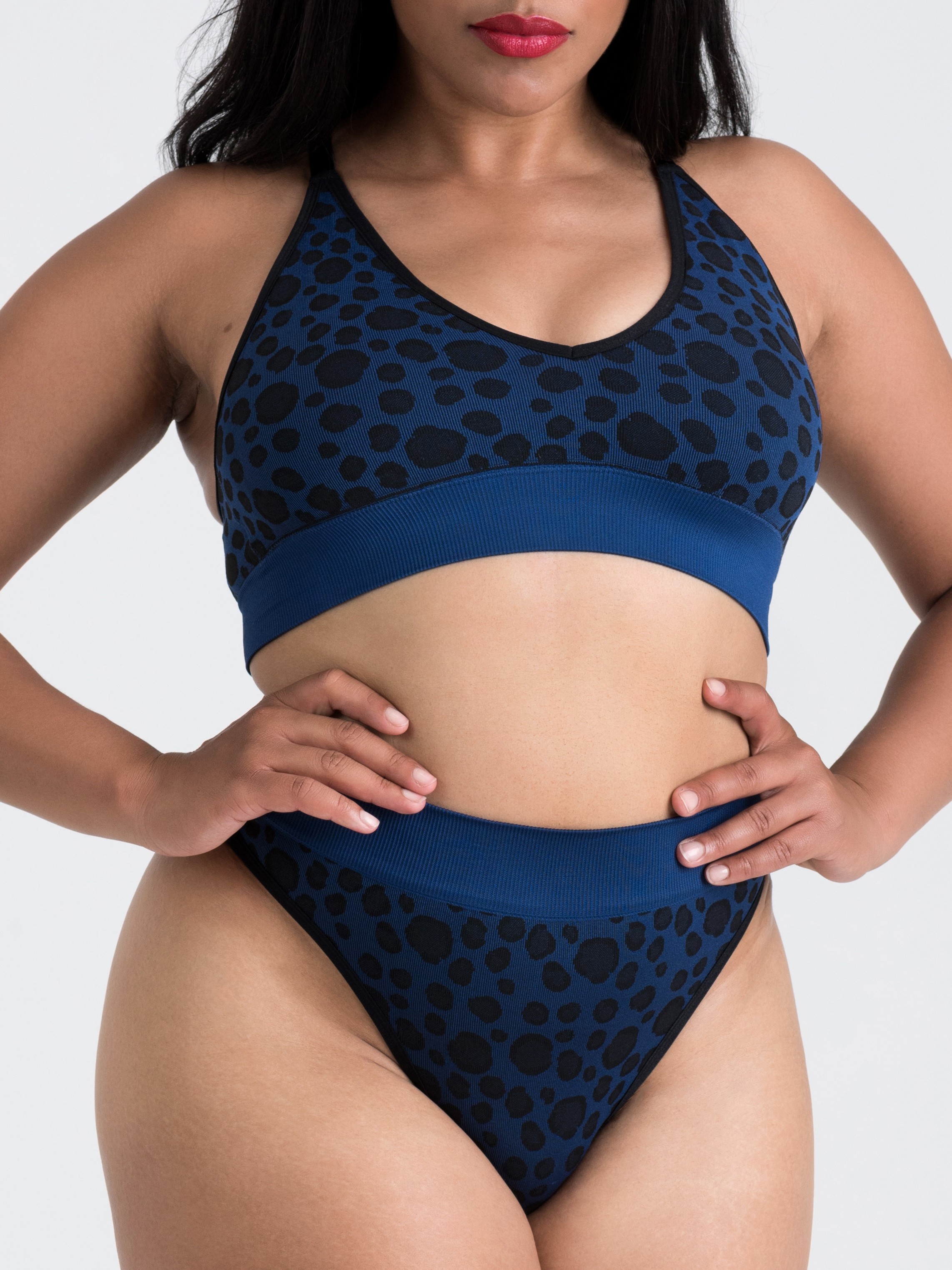 Lovehoney Mindful Blue Leopard Print Seamless Bra Set, Blue, hi-res