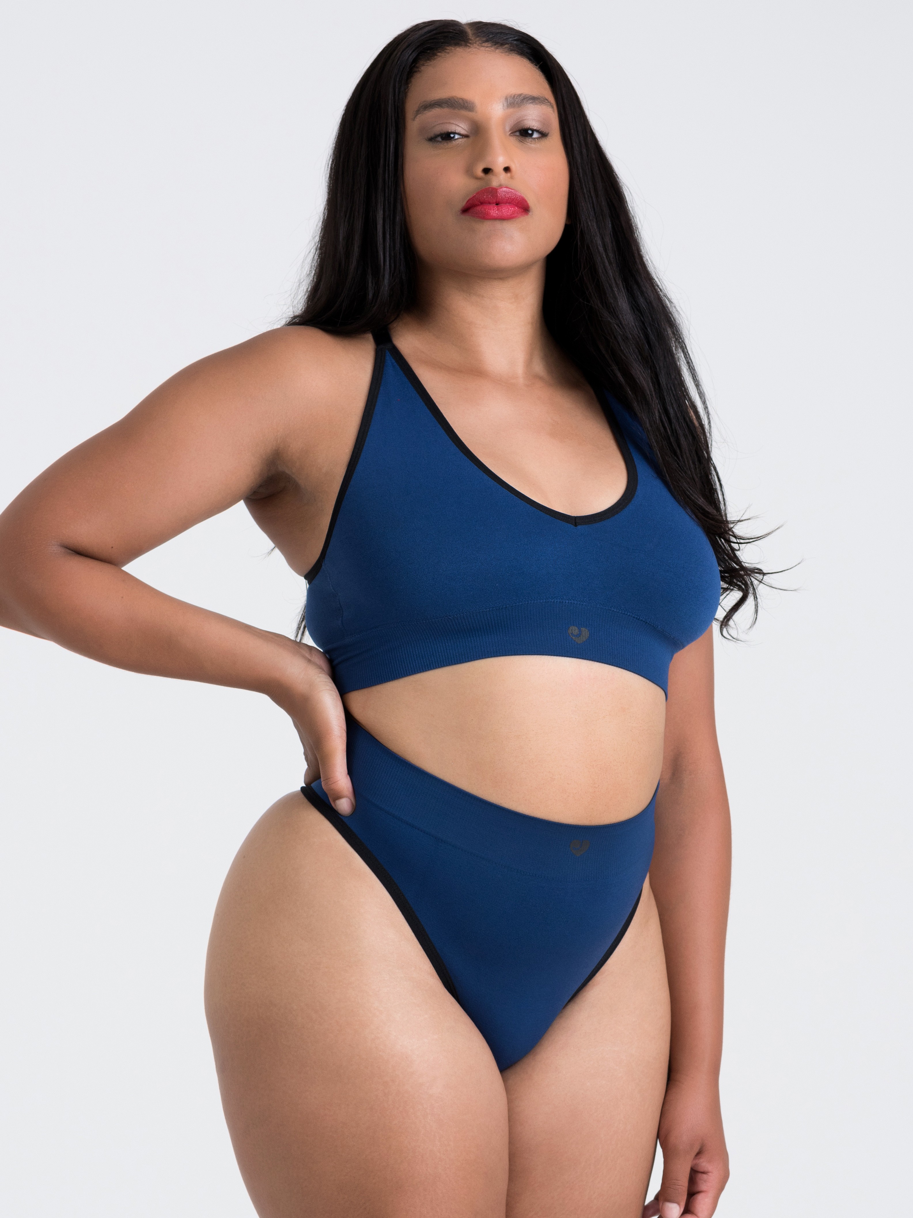 Lovehoney Mindful Black Seamless Bra Set, Blue, hi-res