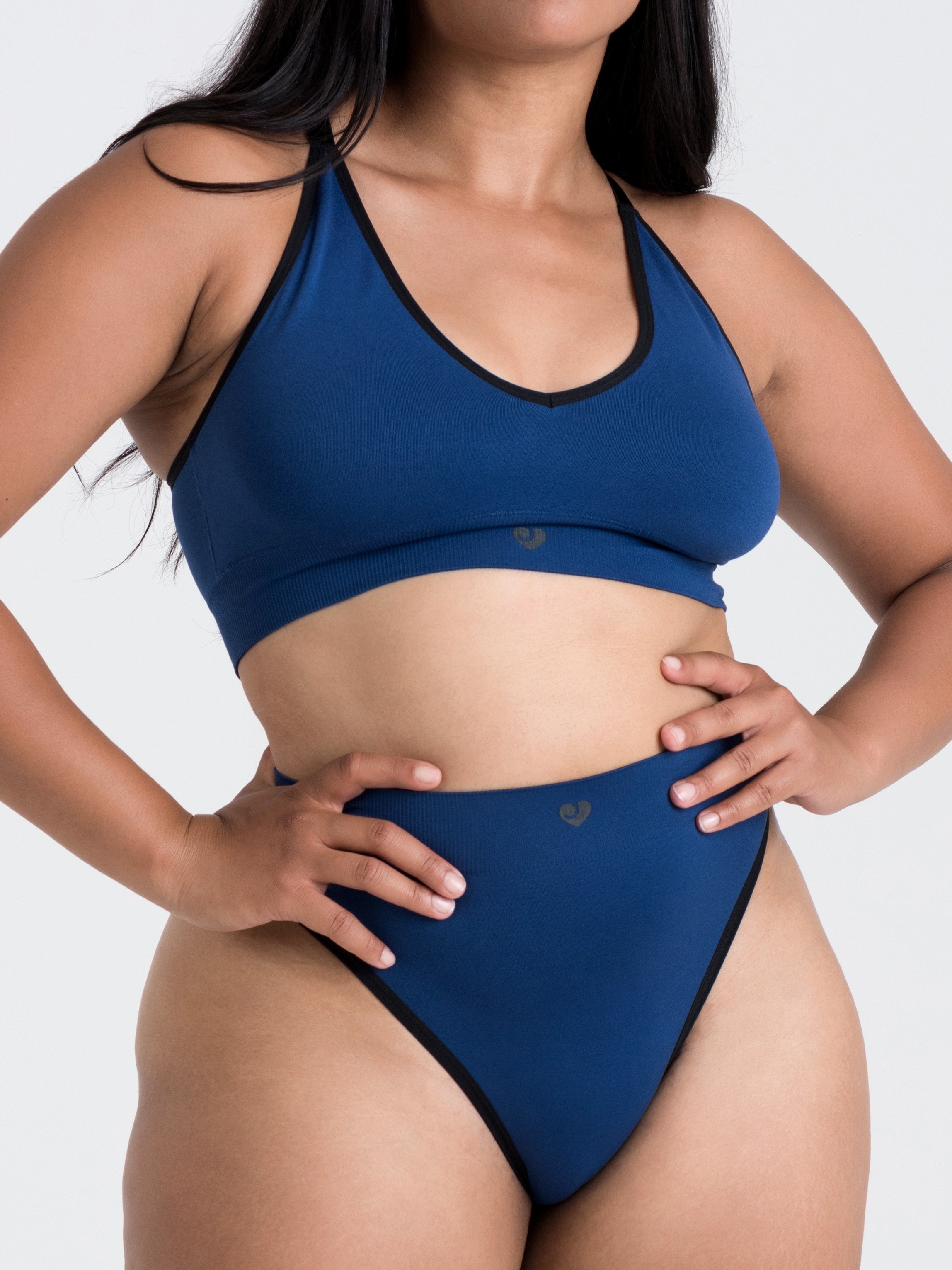 Lovehoney Mindful Black Seamless Bra Set, Blue, hi-res