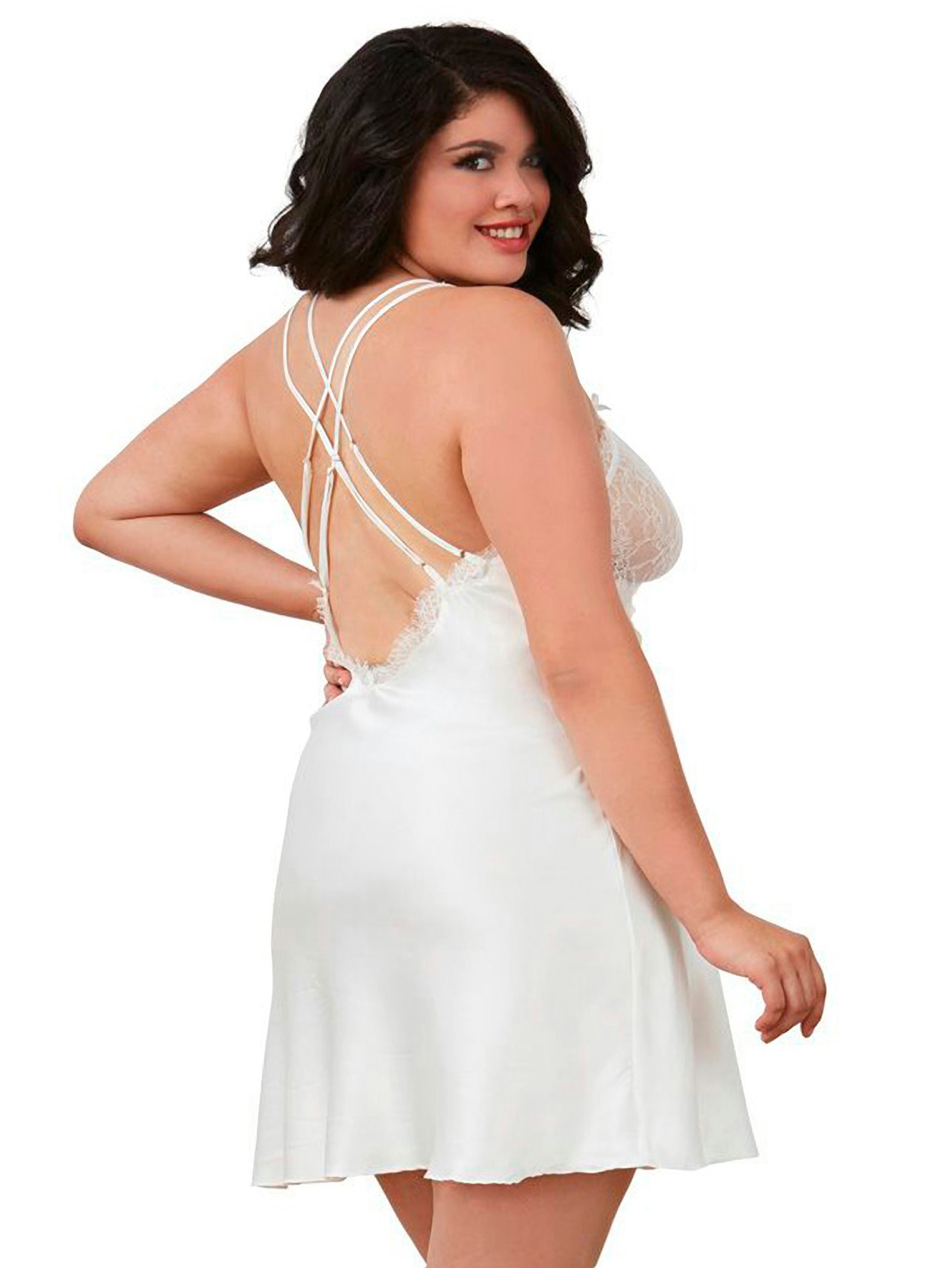 Dreamgirl White Satin and Lace Chemise , White, hi-res