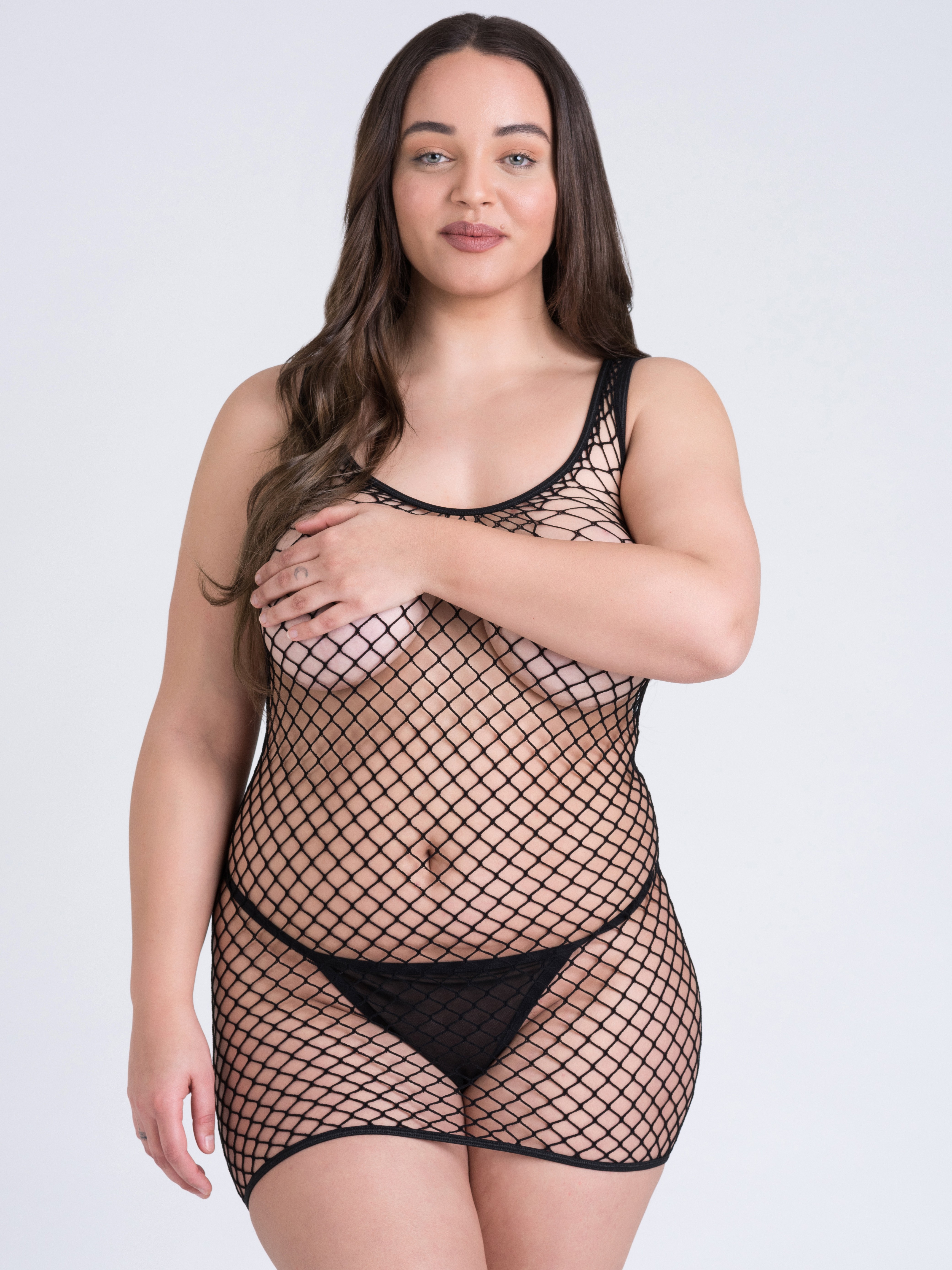 Lovehoney Mindful ECONYL&reg; Fishnet Mini Dress, Black, hi-res