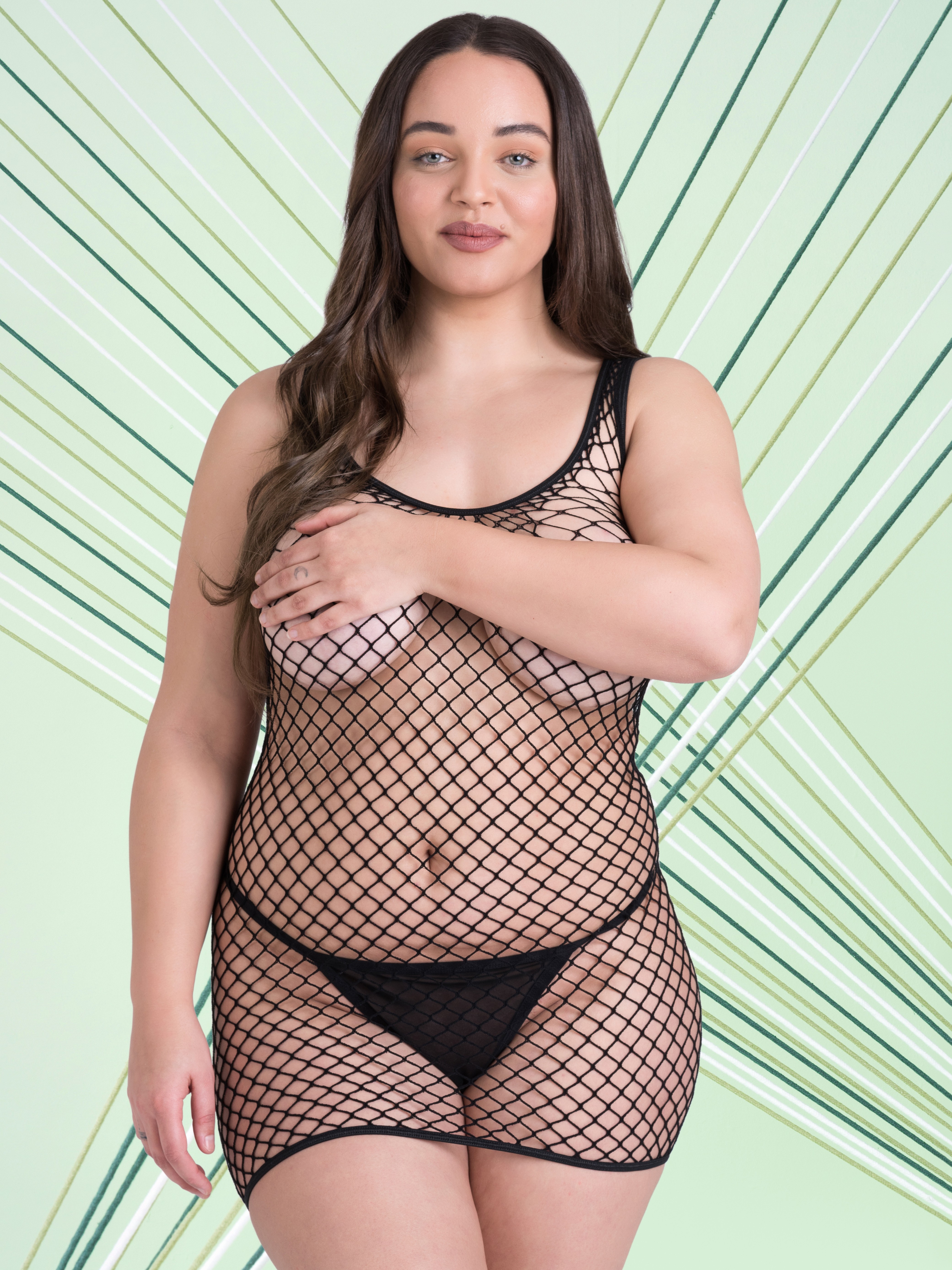 Lovehoney Mindful ECONYL&reg; Fishnet Mini Dress, Black, hi-res