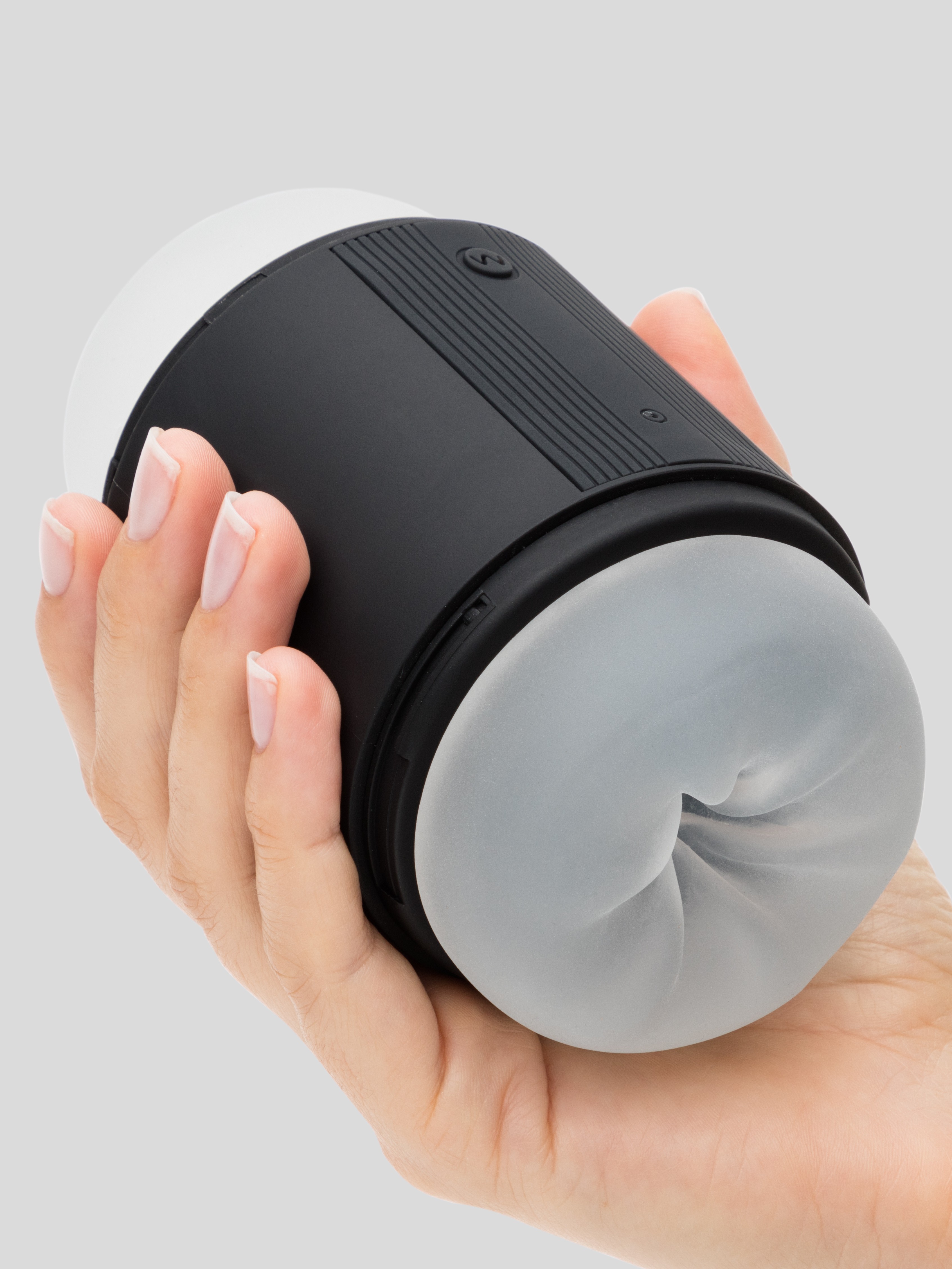  Blowmotion Real-Feel Dual Entrance Textured Vibrating Masturbator, Black, hi-res