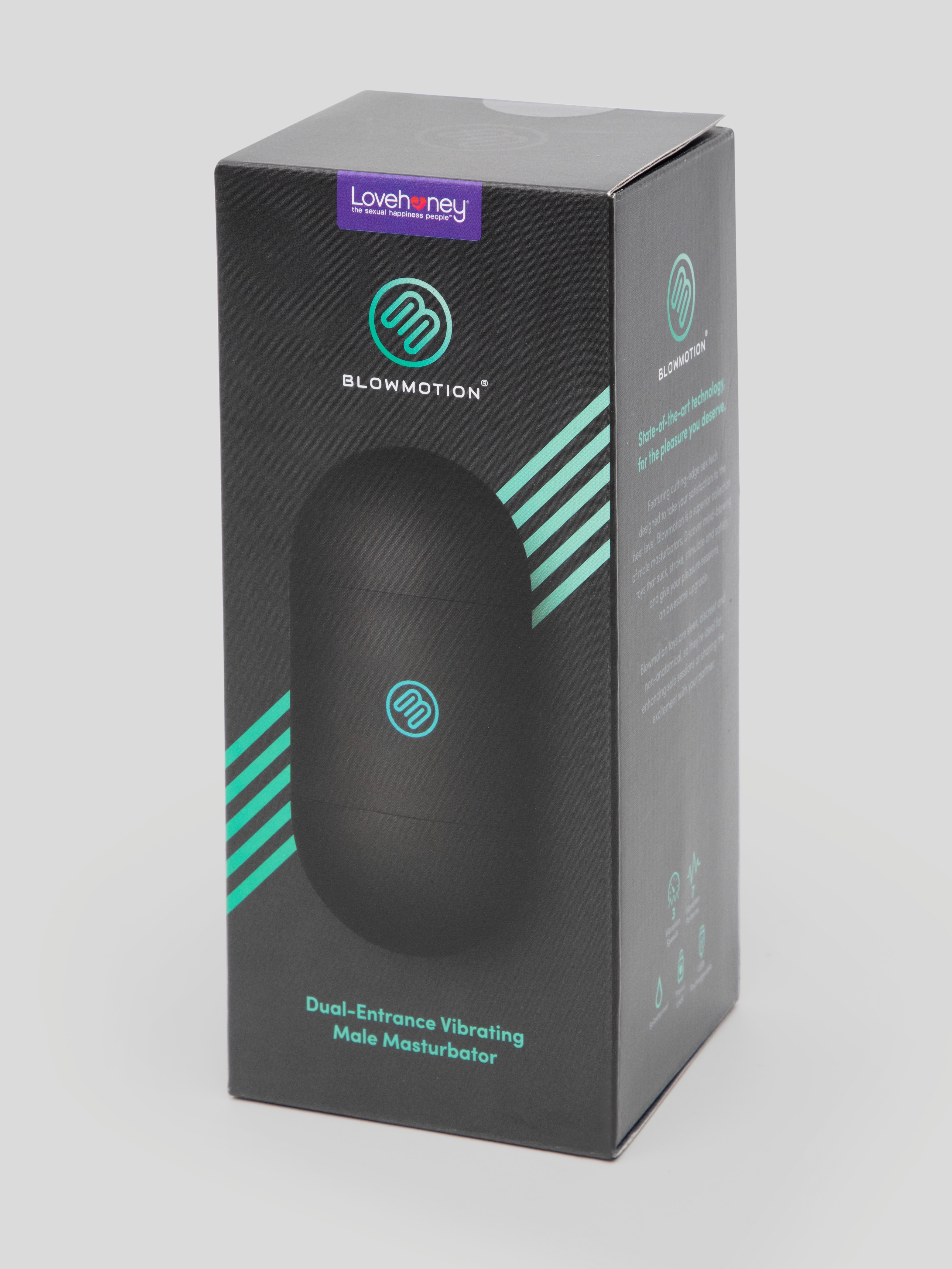  Blowmotion Real-Feel Dual Entrance Textured Vibrating Masturbator, Black, hi-res