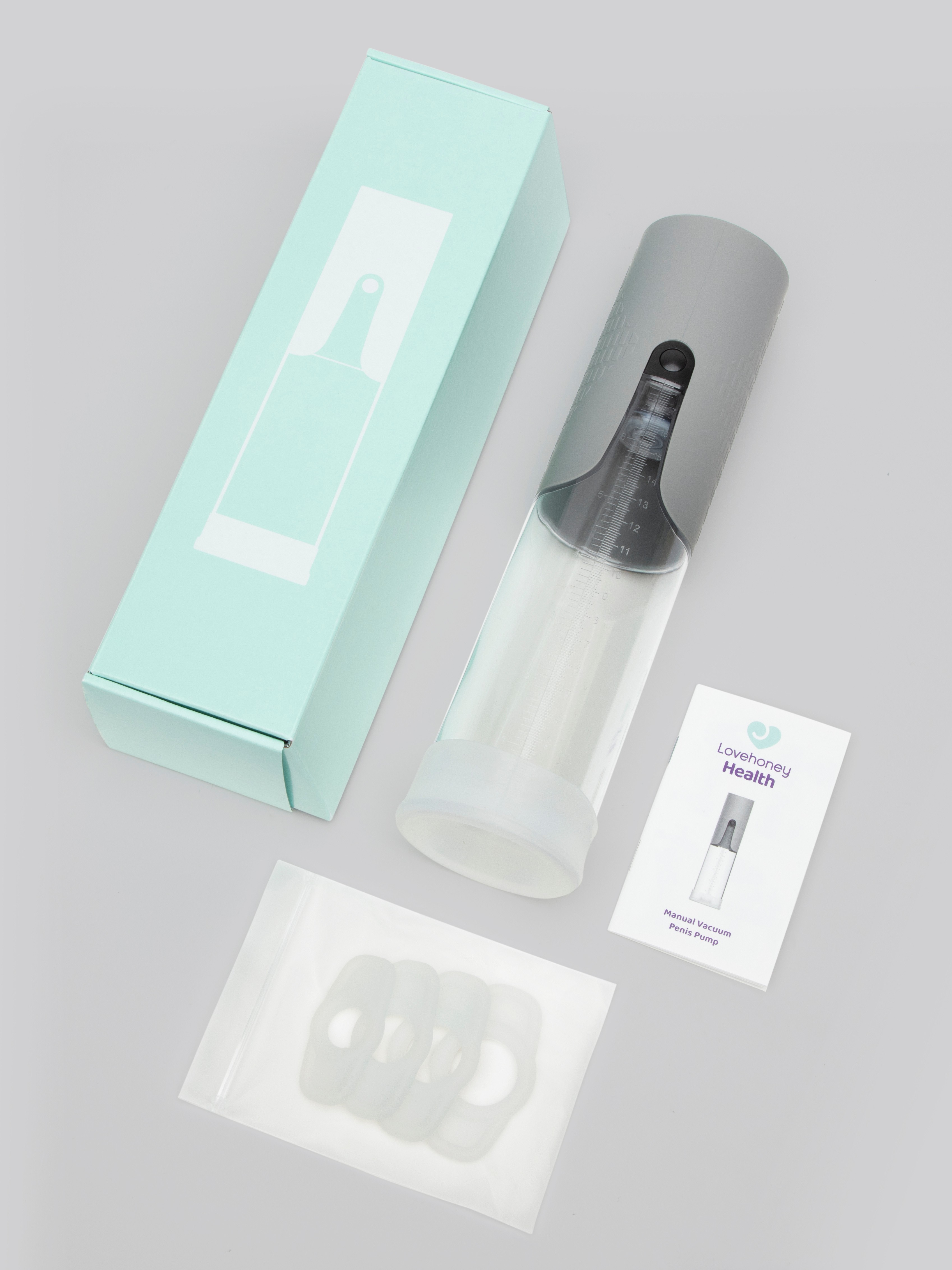 Lovehoney Health Penis Pump and Ring Set, Grey, hi-res