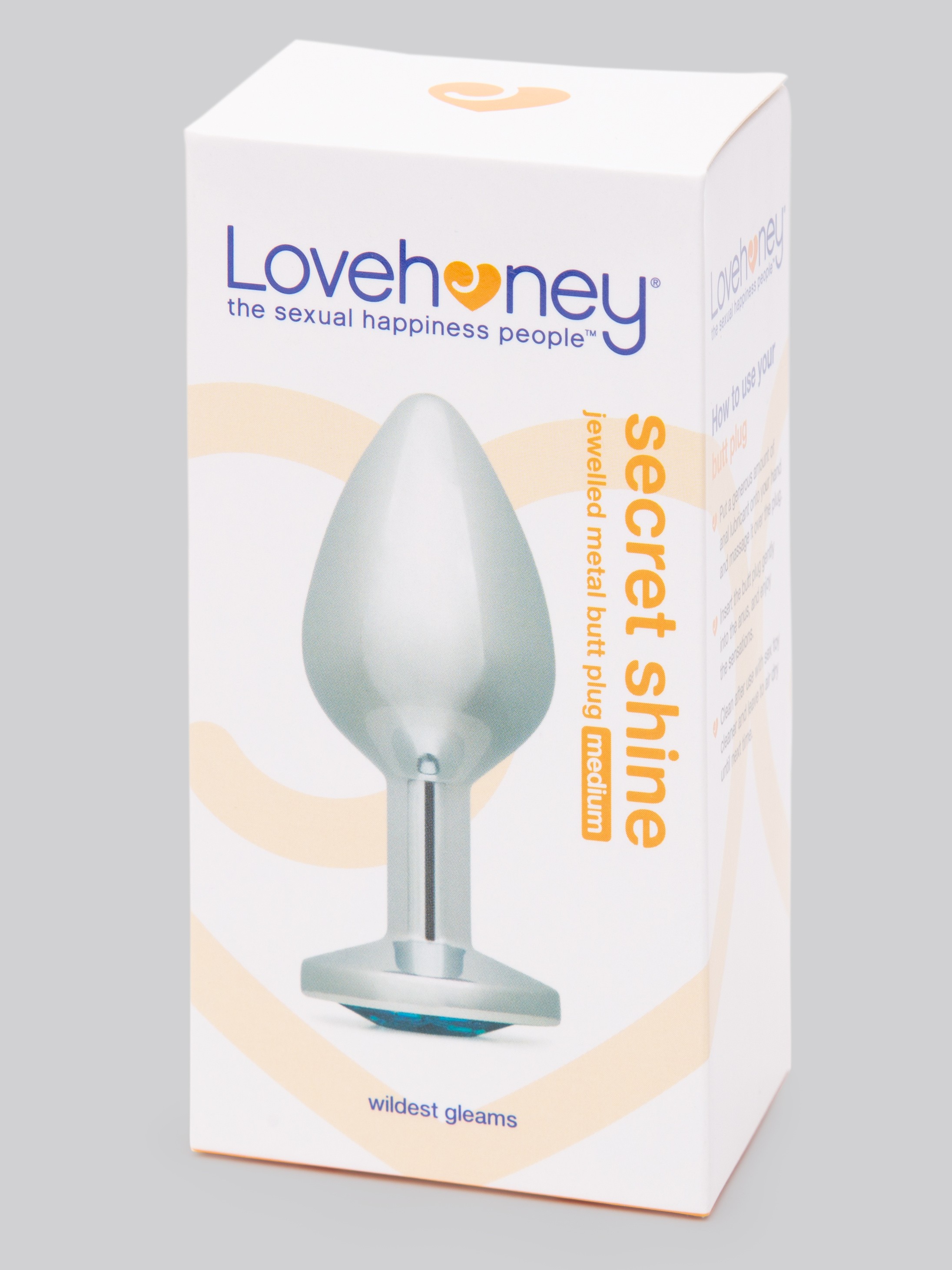 Lovehoney Jeweled Silver Aluminum Medium Butt Plug 3 Inch , Blue, hi-res