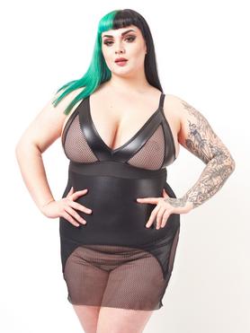 Brand X Plus Size Layer Cake Fishnet and Wet Look Suspender Dress
