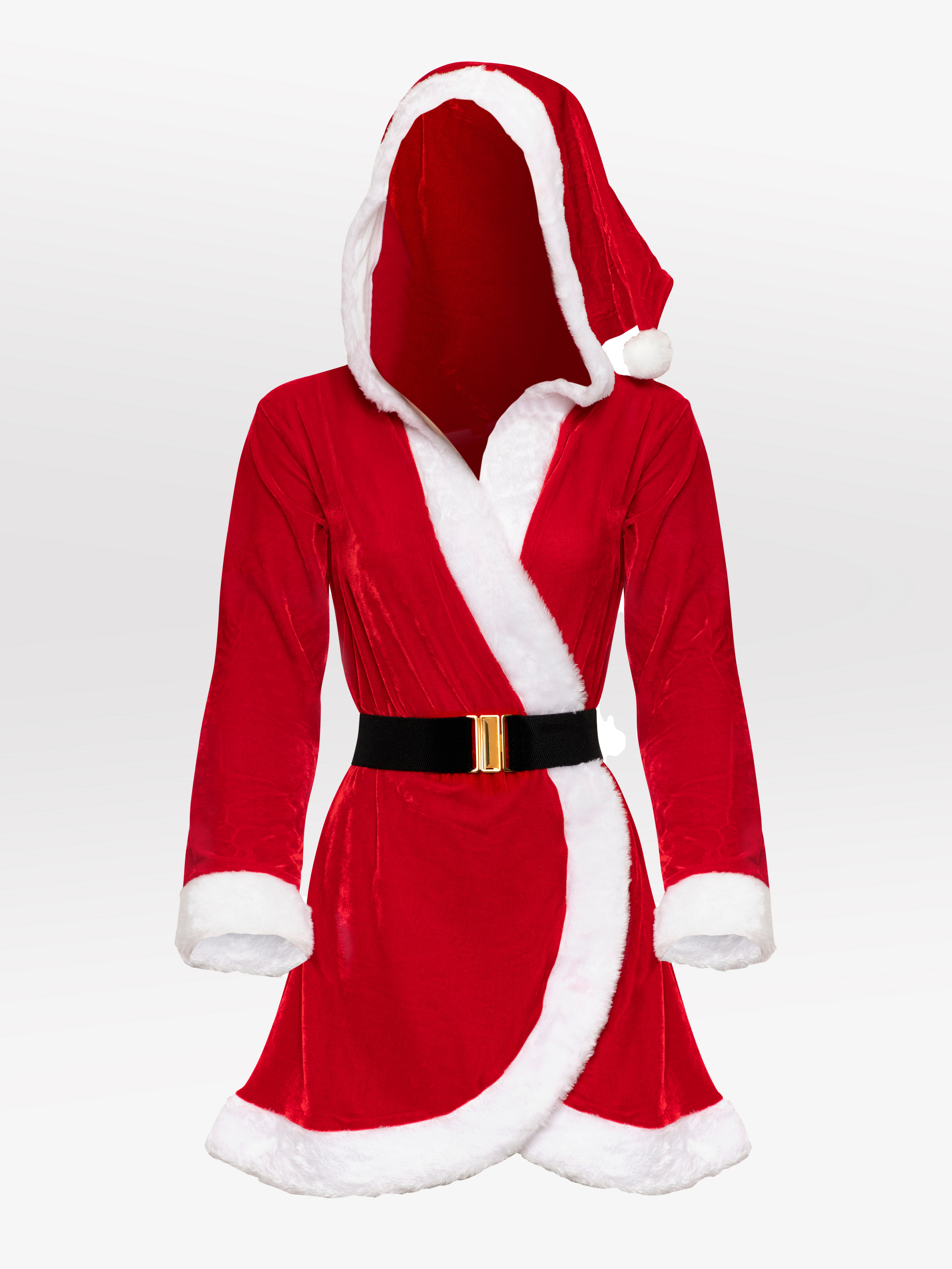 Lovehoney Fantasy Santa Cutie Hooded Wrap Dress, Red, hi-res