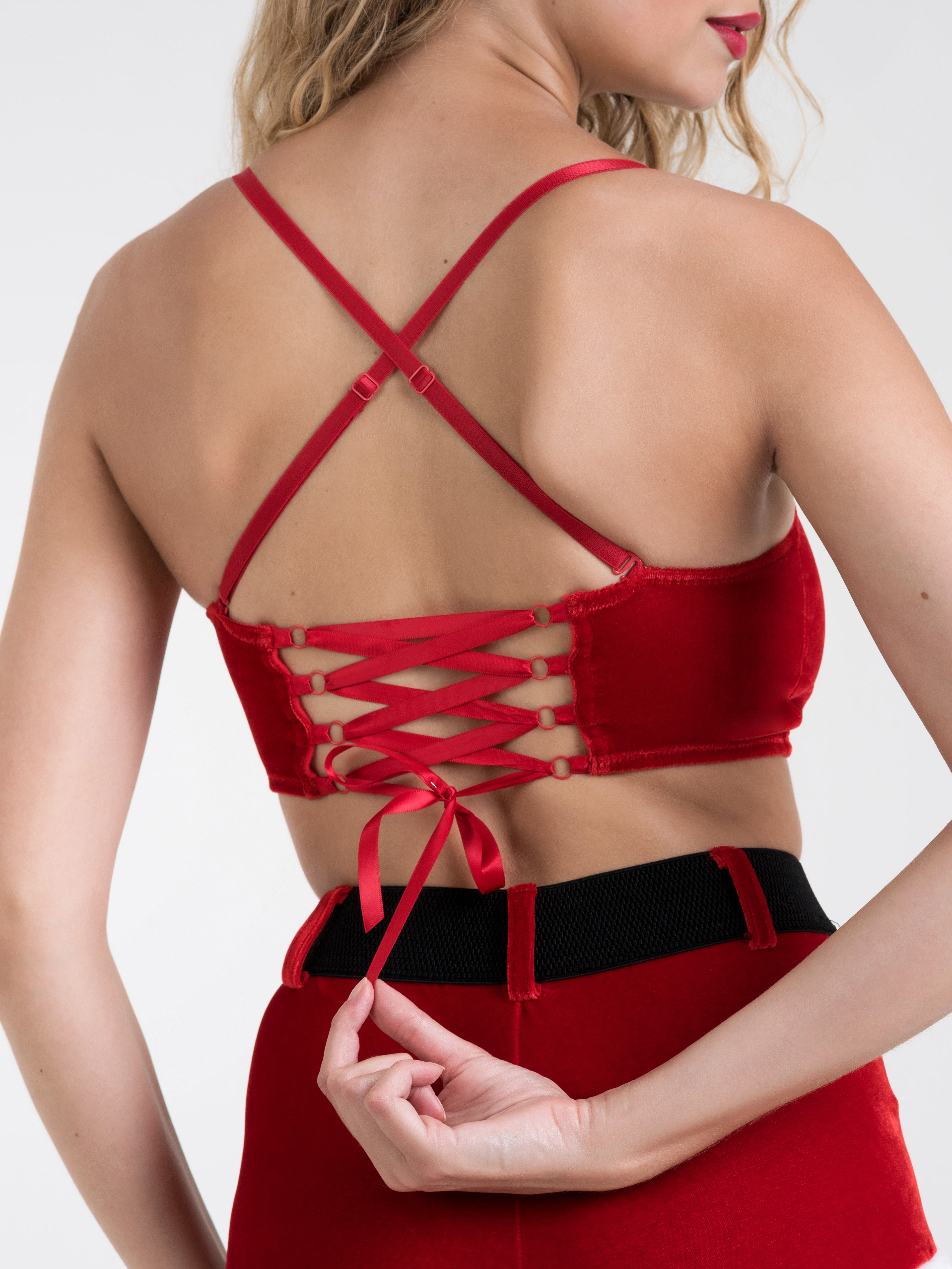 Lovehoney Fantasy Santa Honey Red Longline Bra Set, Red, hi-res