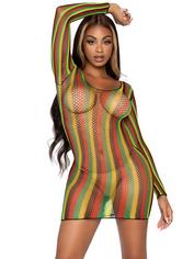Leg Avenue Multicoloured Fishnet Long Sleeve Mini Dress, Rainbow, hi-res