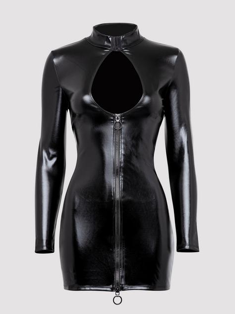 Lovehoney Fierce Wet Look Cut-Out Mini Dress, Black, hi-res