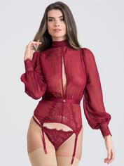 Fifty Shades of Grey Captivate Wine Chiffon High Neck Basque Set, Red, hi-res