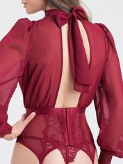 Fifty Shades of Grey Captivate Wine Chiffon High Neck Basque Set, Red, hi-res