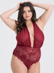 Fifty Shades of Grey Captivate Plus Size Wine Chiffon Plunge Teddy, Red, hi-res
