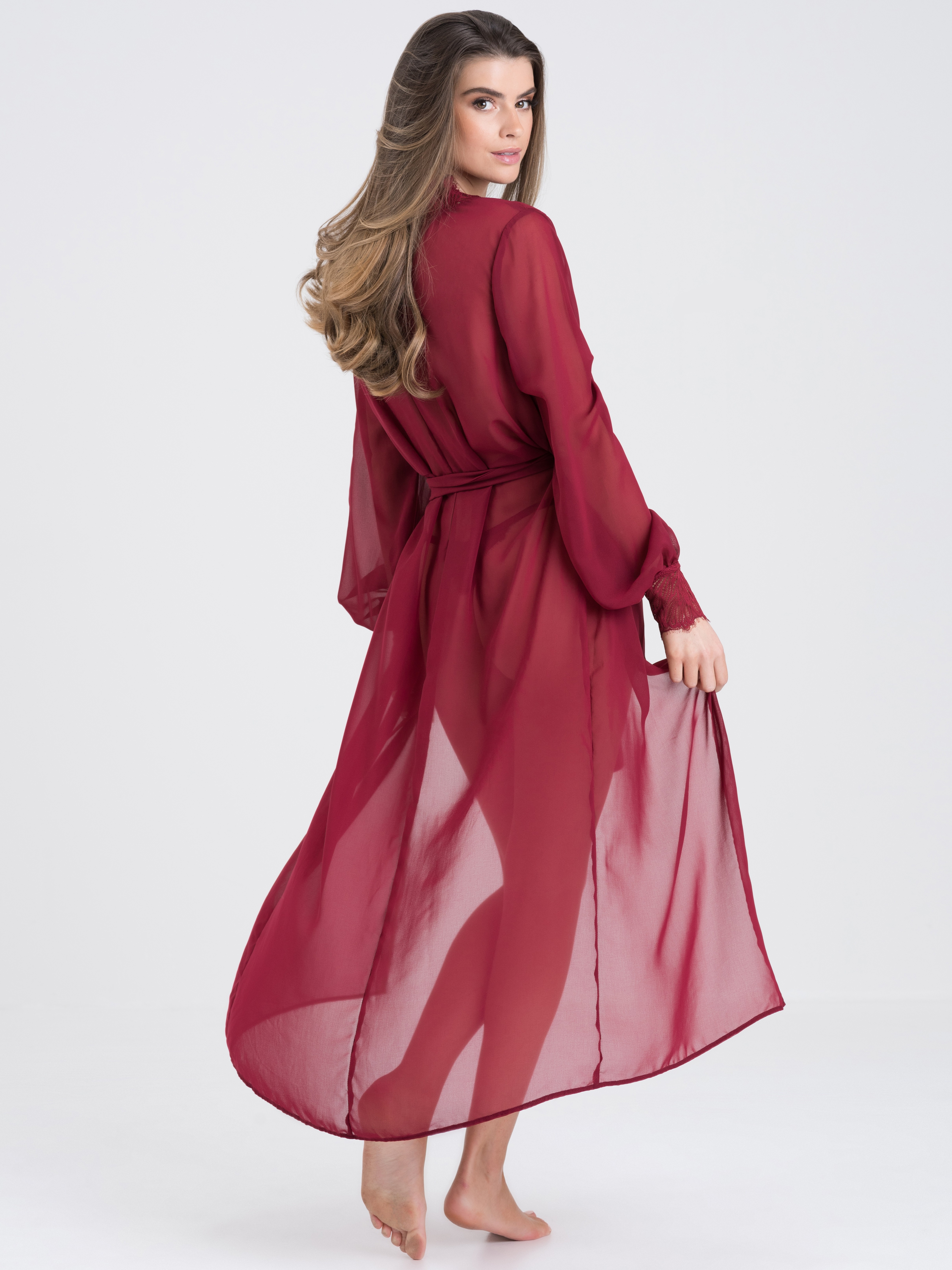 Fifty Shades of Grey Captivate Wine Chiffon and Lace Robe, Red, hi-res