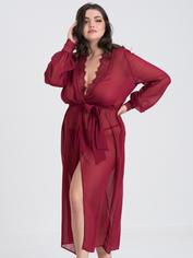 Fifty Shades of Grey Captivate Wine Chiffon and Lace Robe, Red, hi-res