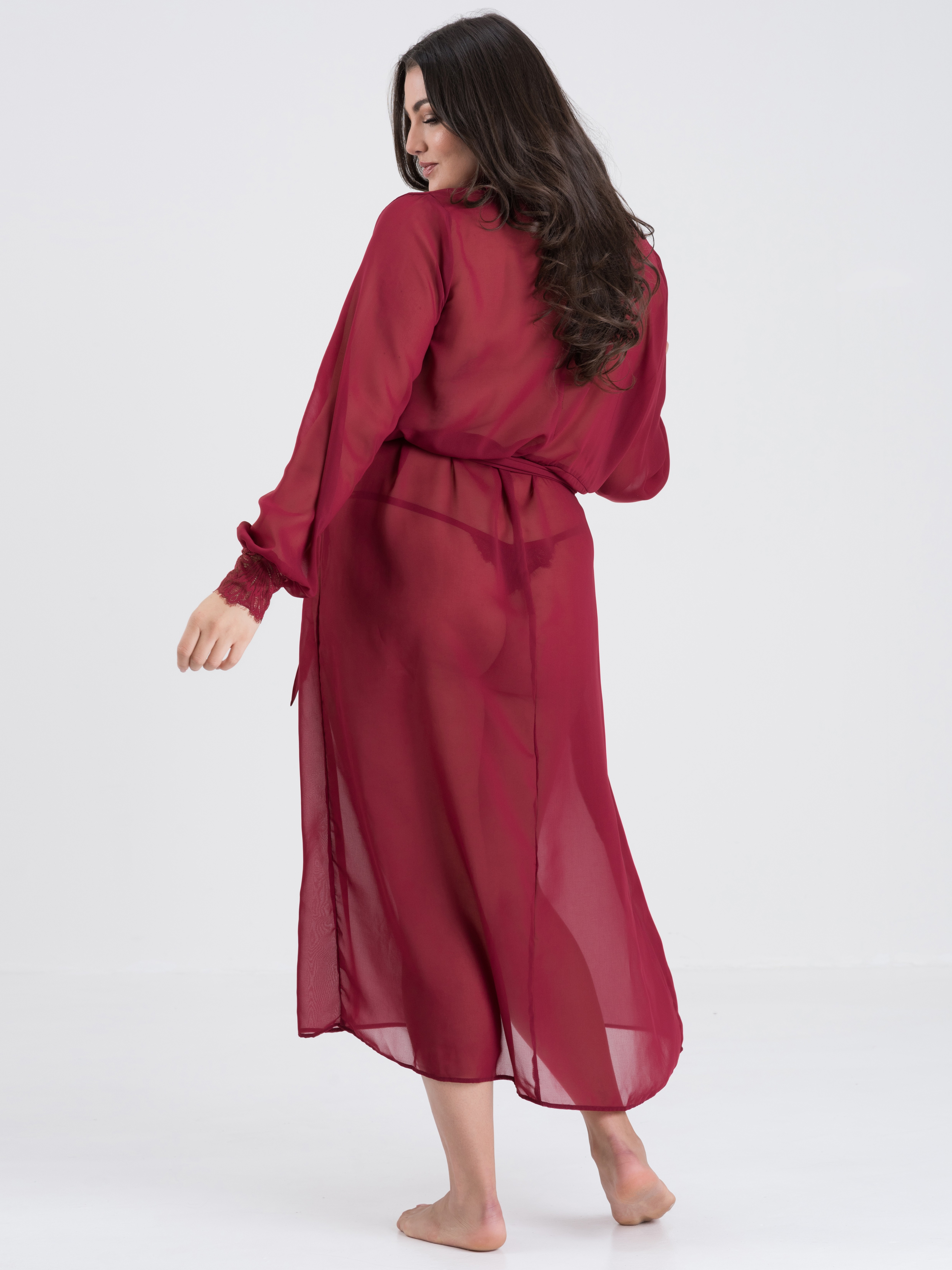 Fifty Shades of Grey Captivate Plus Size Wine Chiffon and Lace Robe, Red, hi-res