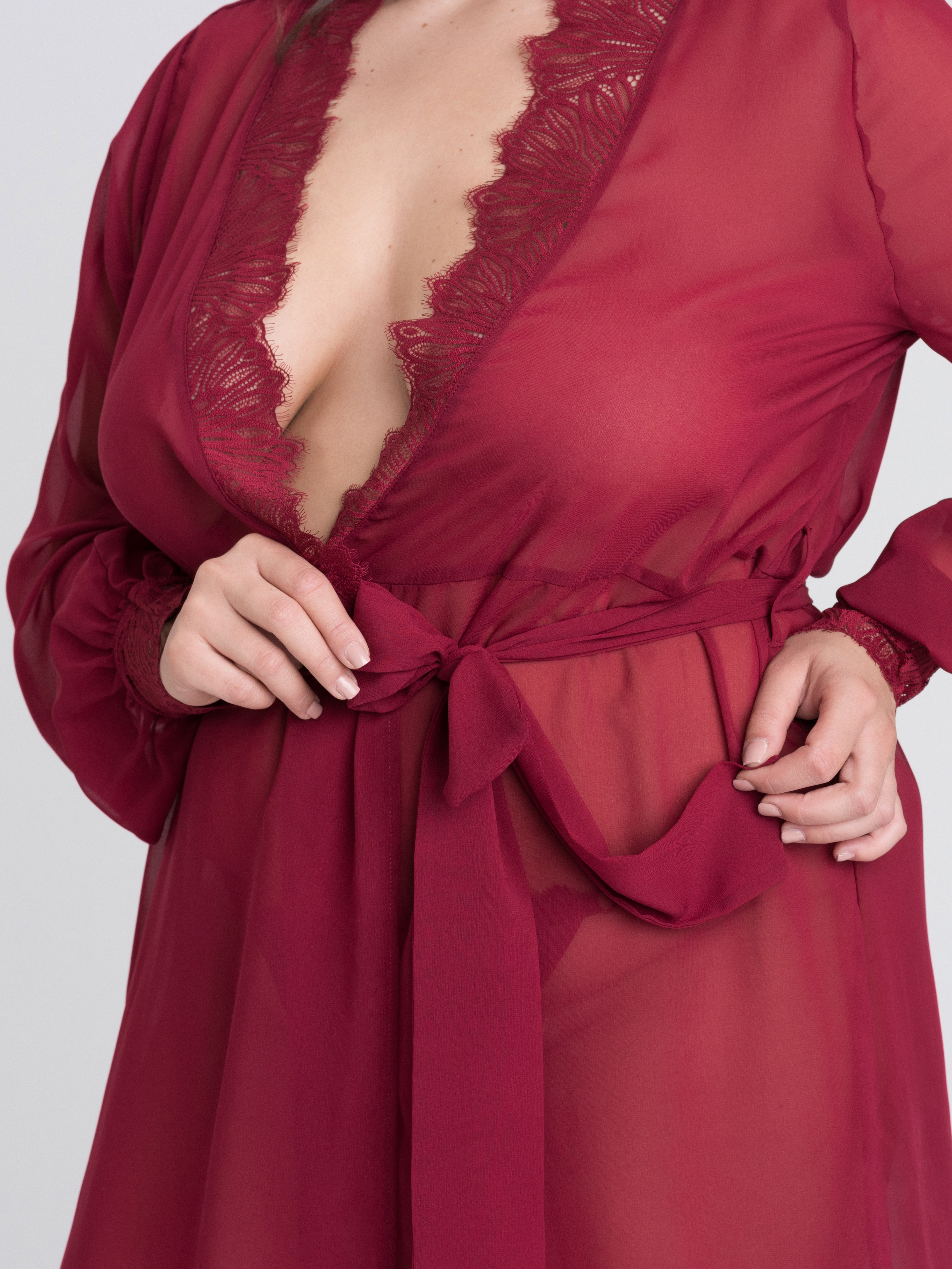 Fifty Shades of Grey Captivate Plus Size Wine Chiffon and Lace Robe, Red, hi-res