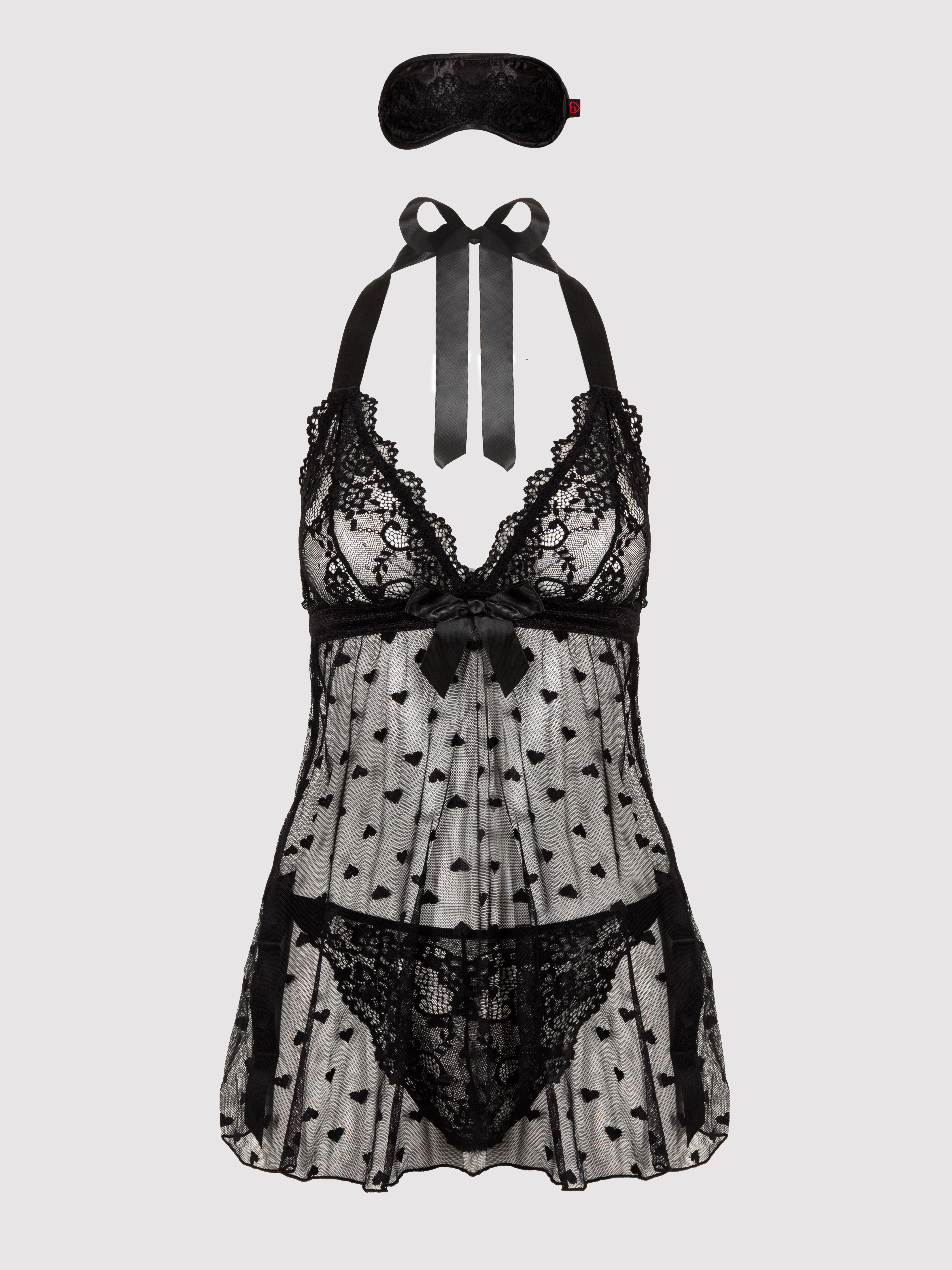 Image of Lovehoney Black Lace Babydoll Gift Set - One size - Black