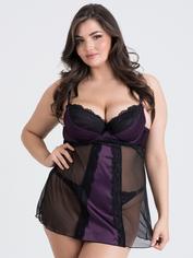 Lovehoney Empress Red Satin and Lace Chemise Set, Purple, hi-res