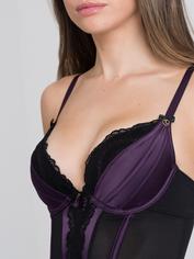 Lovehoney Empress Red Satin and Lace Basque Set, Purple, hi-res