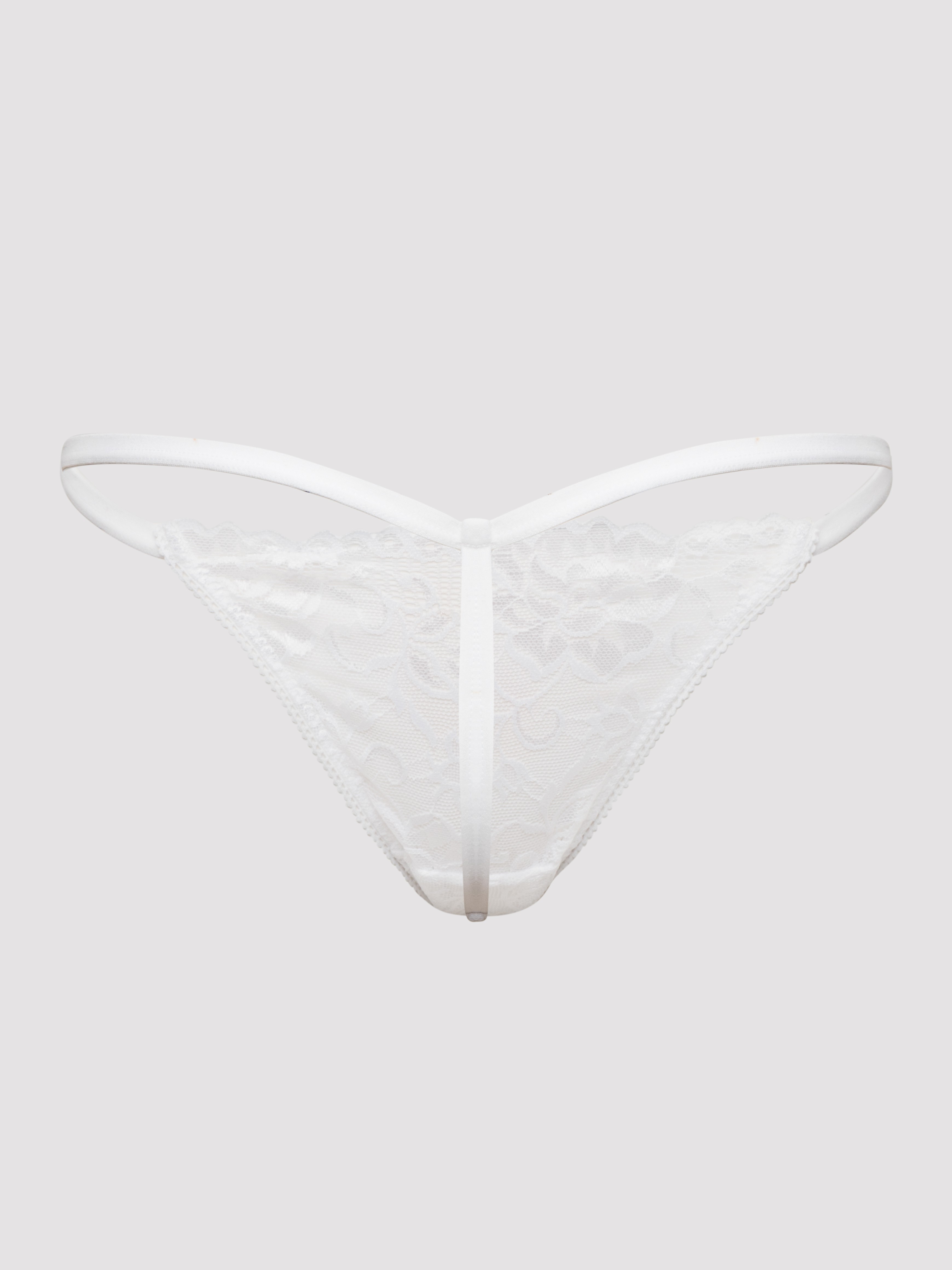 Lovehoney Flirty White Lace G-String, White, hi-res