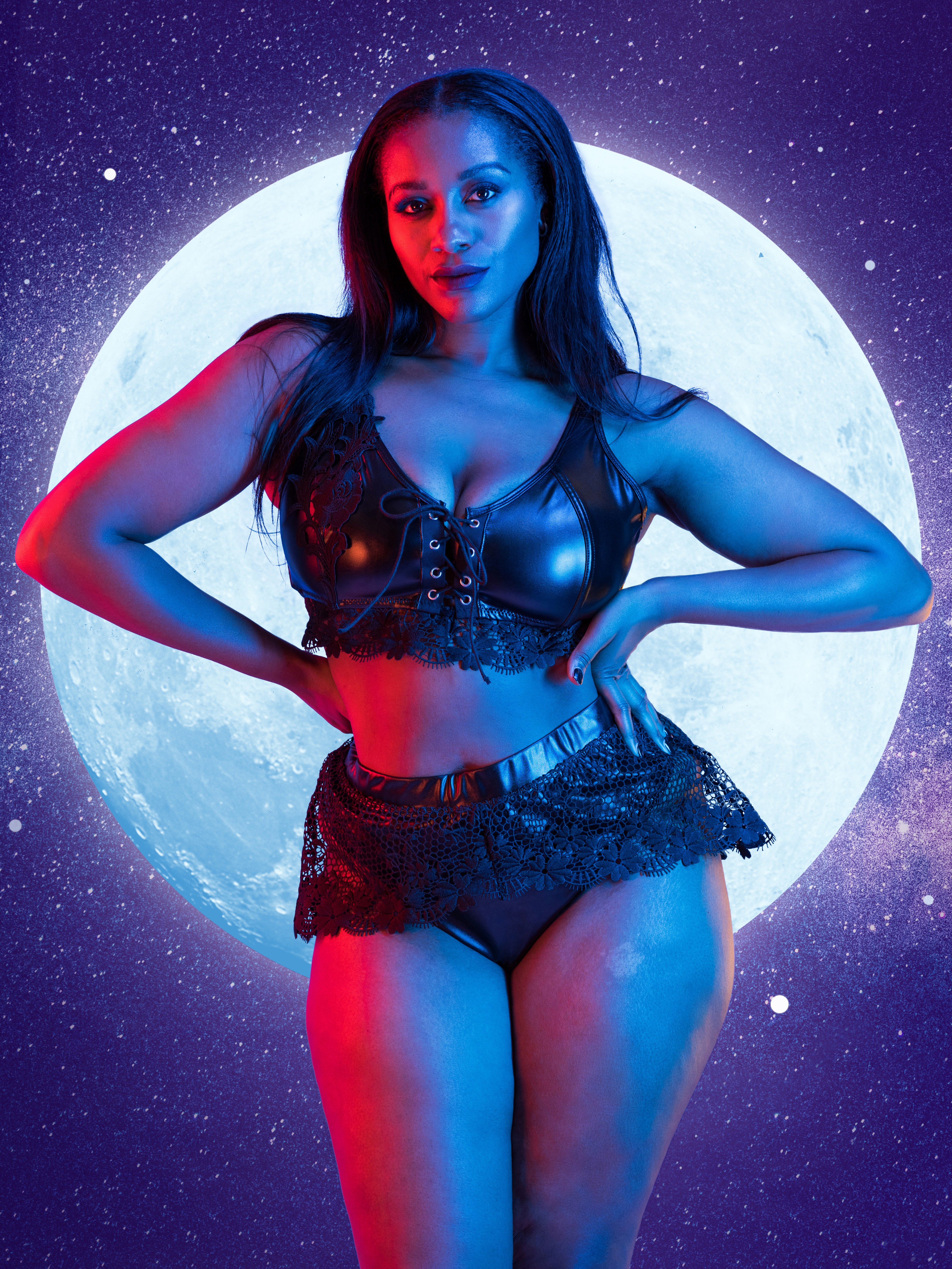 Lovehoney Fierce Diva Faux Leather Lace-Up Crotchless Bra Set 	, Black, hi-res