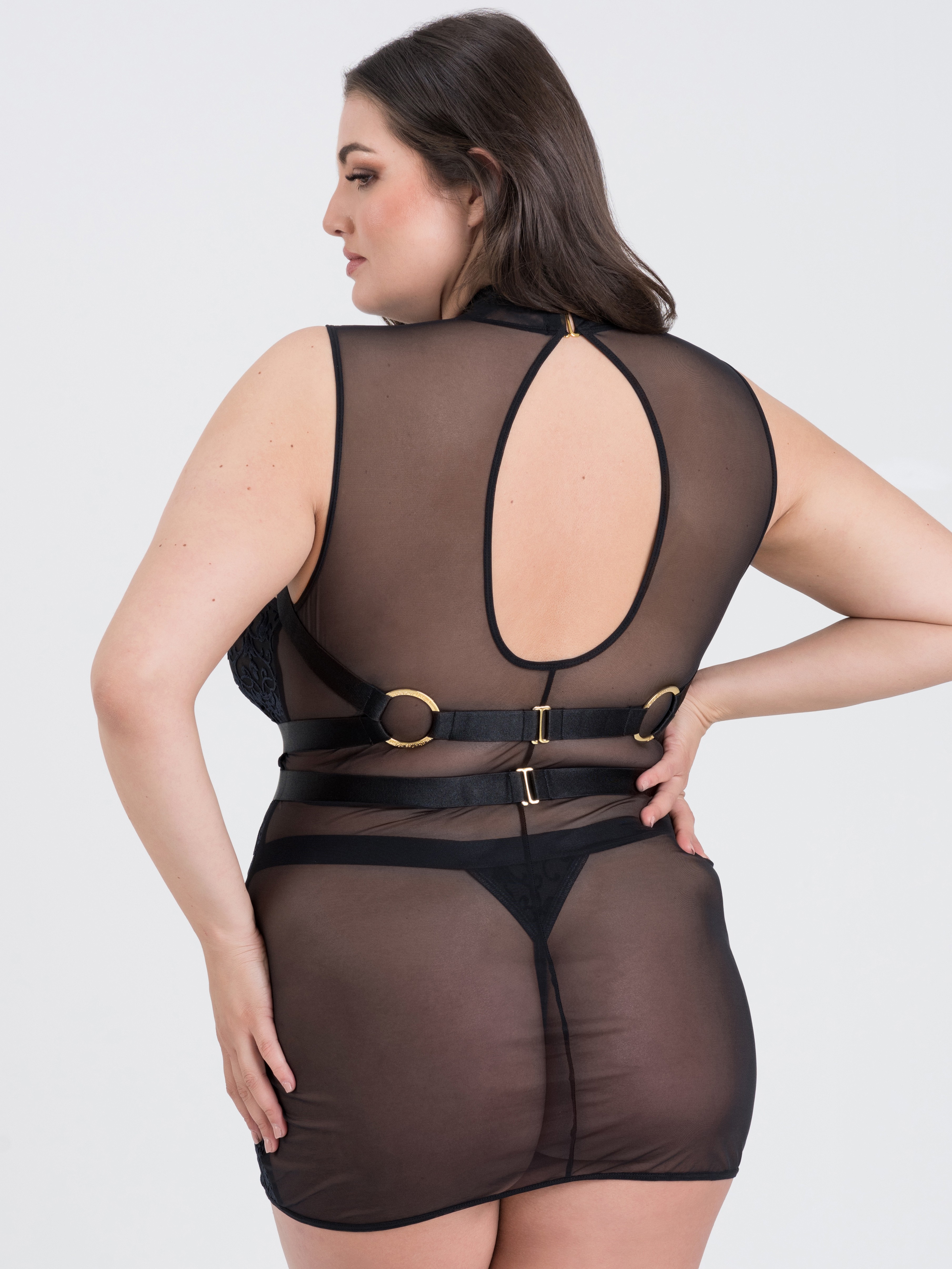 Fifty Shades of Grey Captivate Flocked Mesh Dress and Harness Set, Black, hi-res